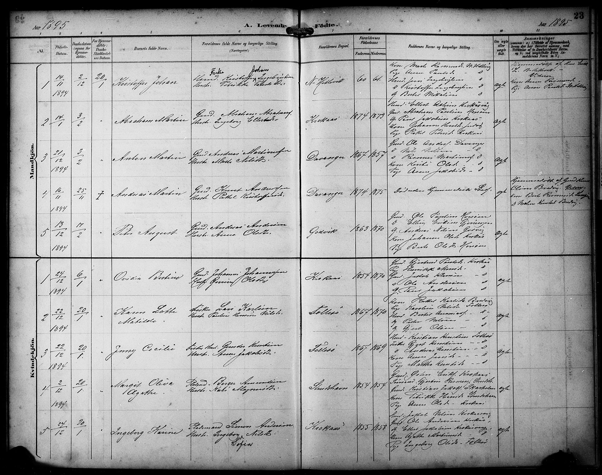 Askøy Sokneprestembete, AV/SAB-A-74101/H/Ha/Hab/Haba/L0009: Klokkerbok nr. A 9, 1894-1903, s. 23