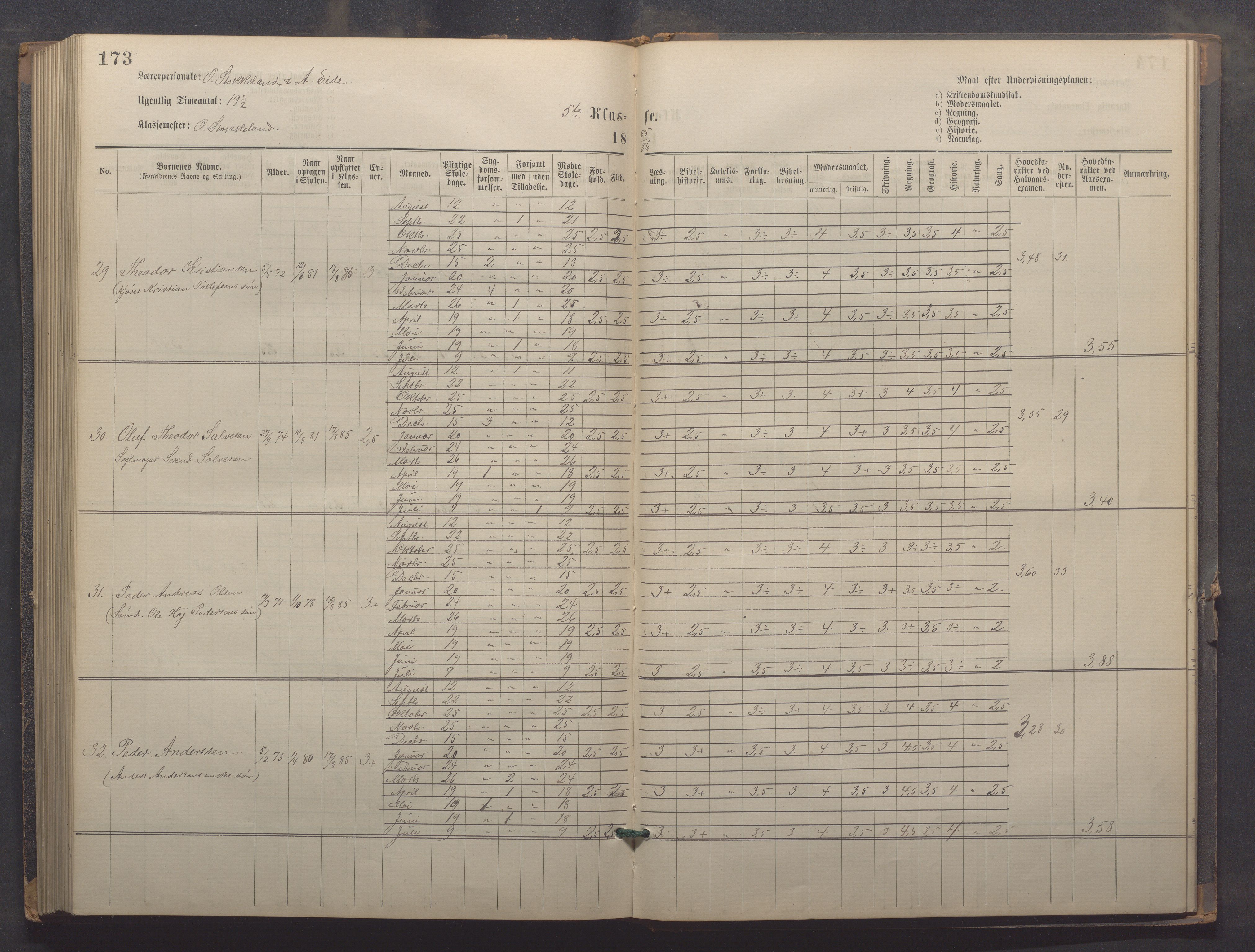 Egersund kommune (Ladested) - Egersund almueskole/folkeskole, IKAR/K-100521/H/L0021: Skoleprotokoll - Almueskolen, 7. klasse, 1878-1886, s. 173