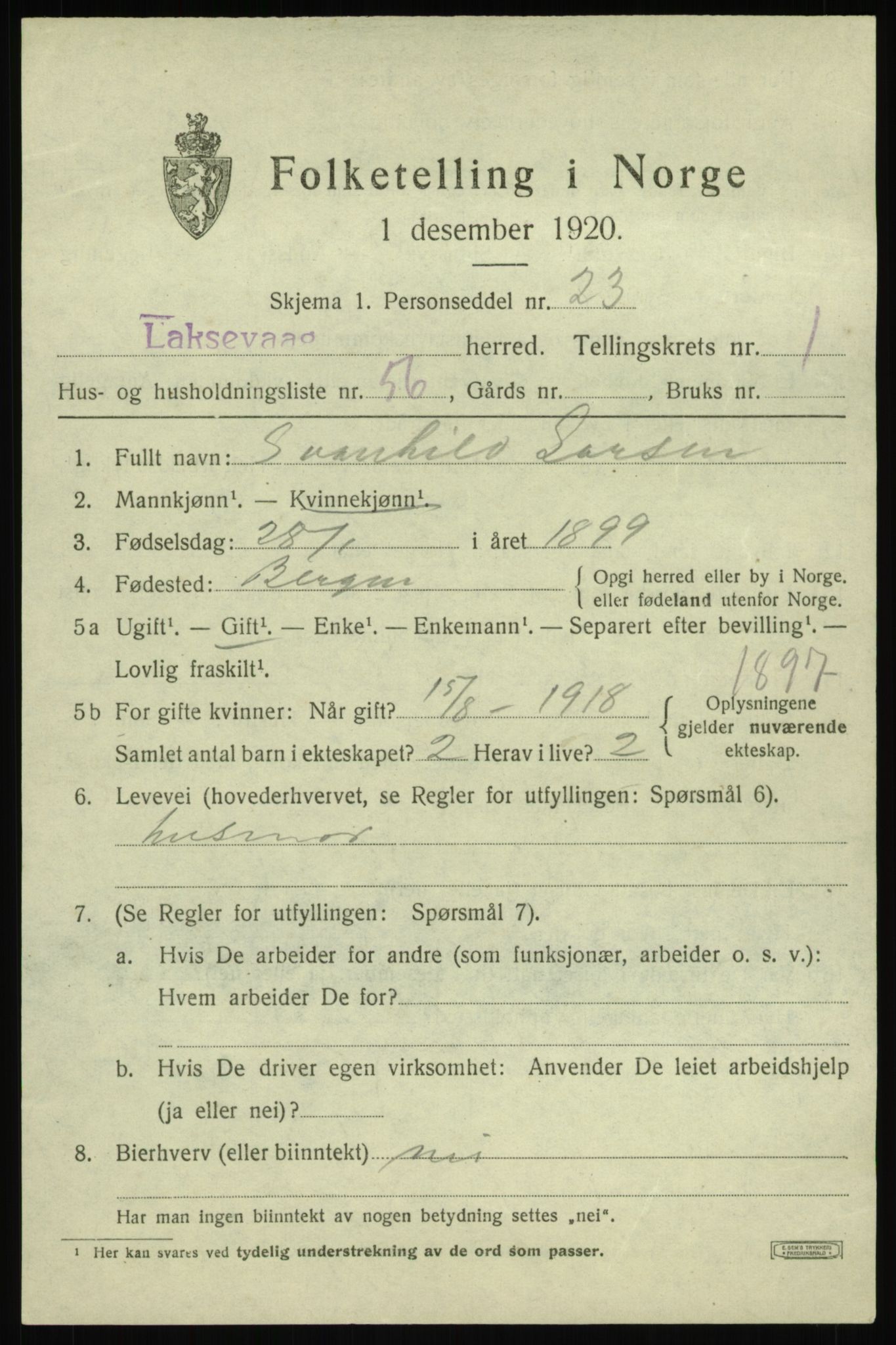 SAB, Folketelling 1920 for 1248 Laksevåg herred, 1920, s. 3986