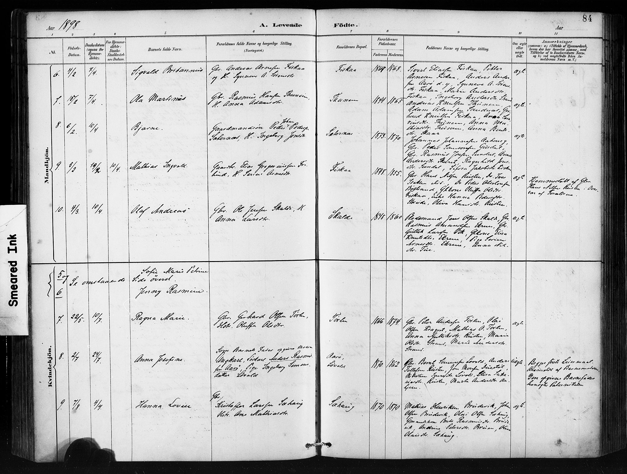 Ministerialprotokoller, klokkerbøker og fødselsregistre - Møre og Romsdal, AV/SAT-A-1454/501/L0008: Ministerialbok nr. 501A08, 1885-1901, s. 84