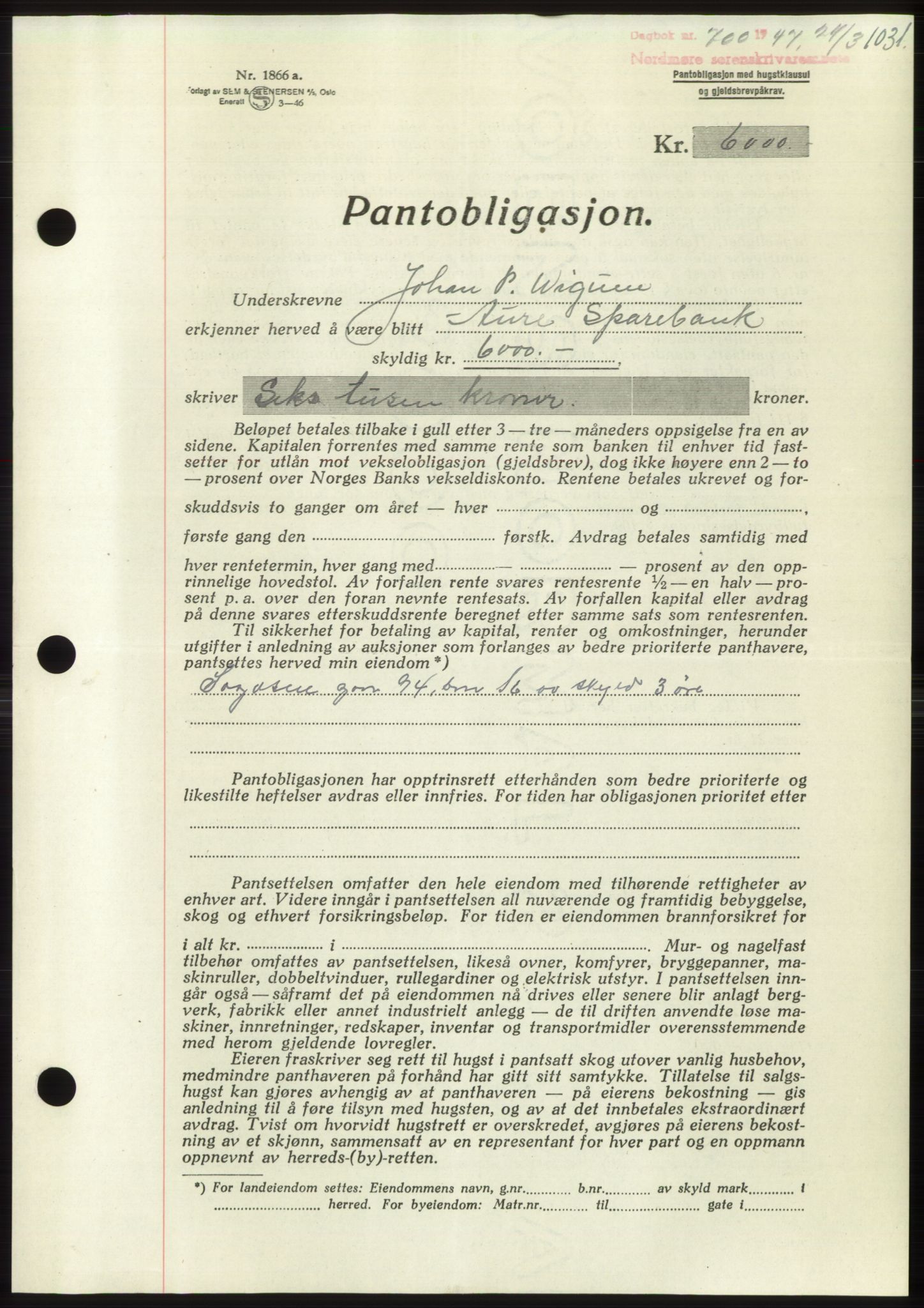 Nordmøre sorenskriveri, SAT/A-4132/1/2/2Ca: Pantebok nr. B95, 1946-1947, Dagboknr: 700/1947