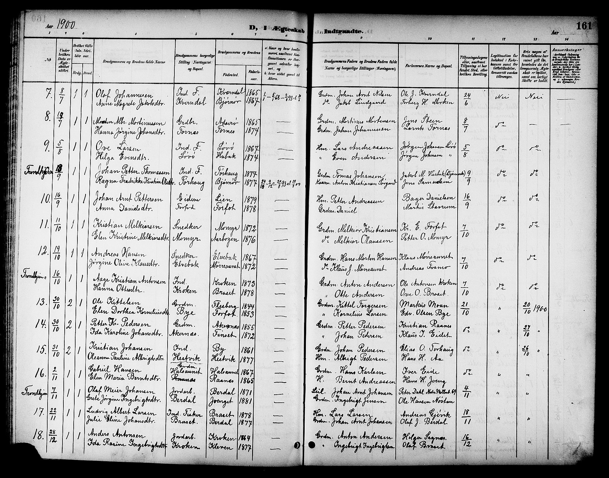 Ministerialprotokoller, klokkerbøker og fødselsregistre - Sør-Trøndelag, AV/SAT-A-1456/655/L0688: Klokkerbok nr. 655C04, 1899-1922, s. 161