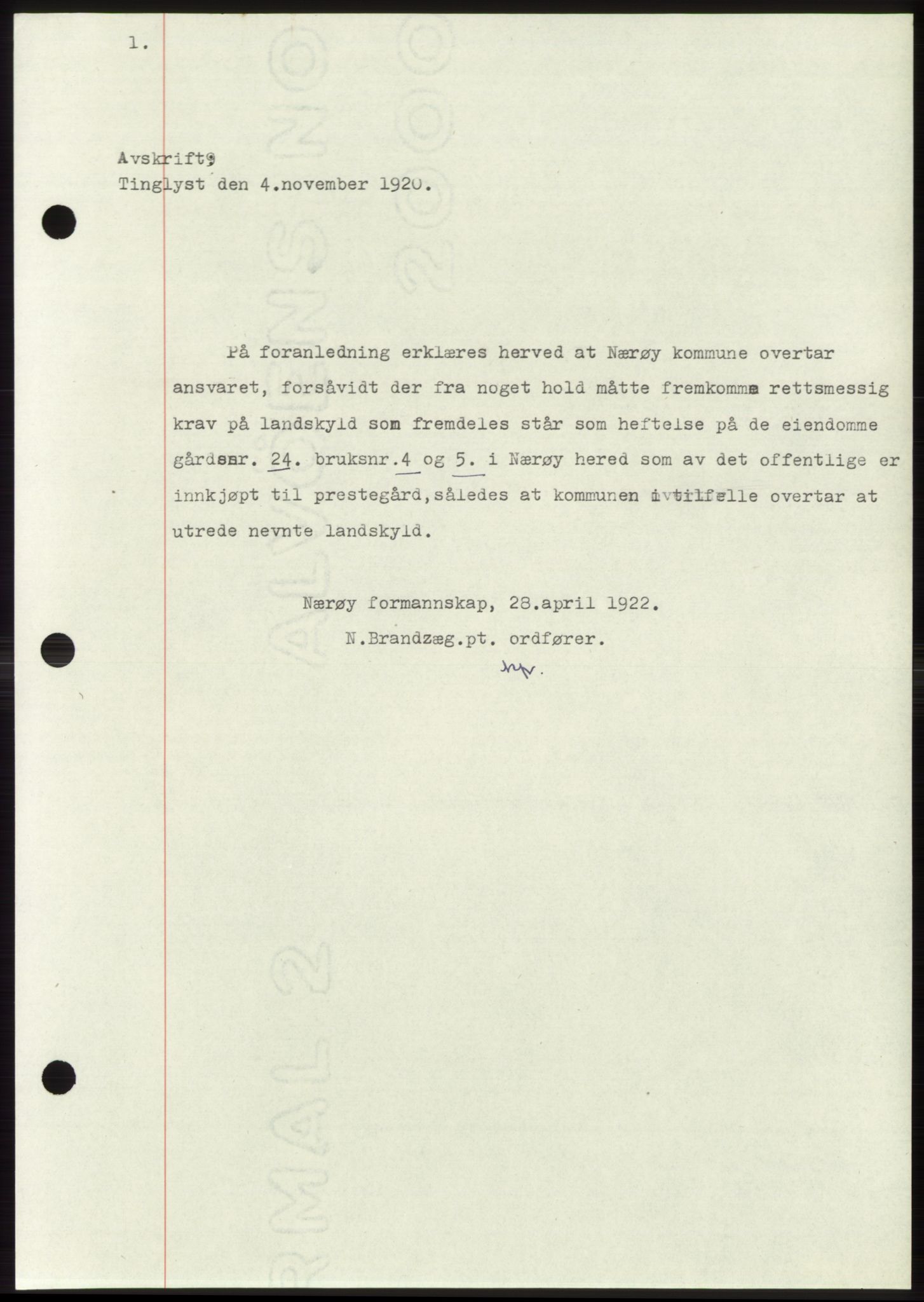 Namdal sorenskriveri, SAT/A-4133/1/2/2C: Pantebok nr. -, 1916-1921, Tingl.dato: 04.11.1920