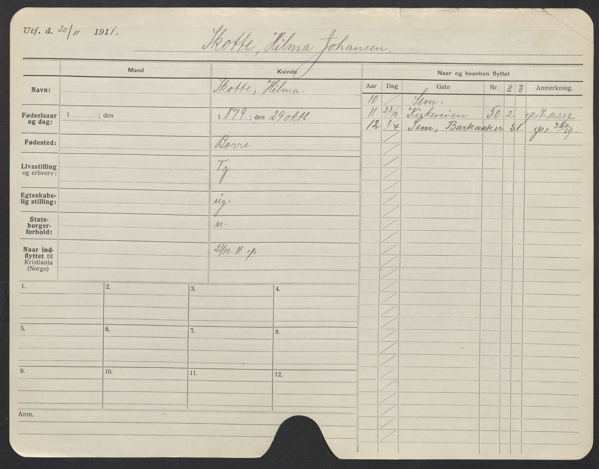 Oslo folkeregister, Registerkort, AV/SAO-A-11715/F/Fa/Fac/L0023: Kvinner, 1906-1914, s. 1098a
