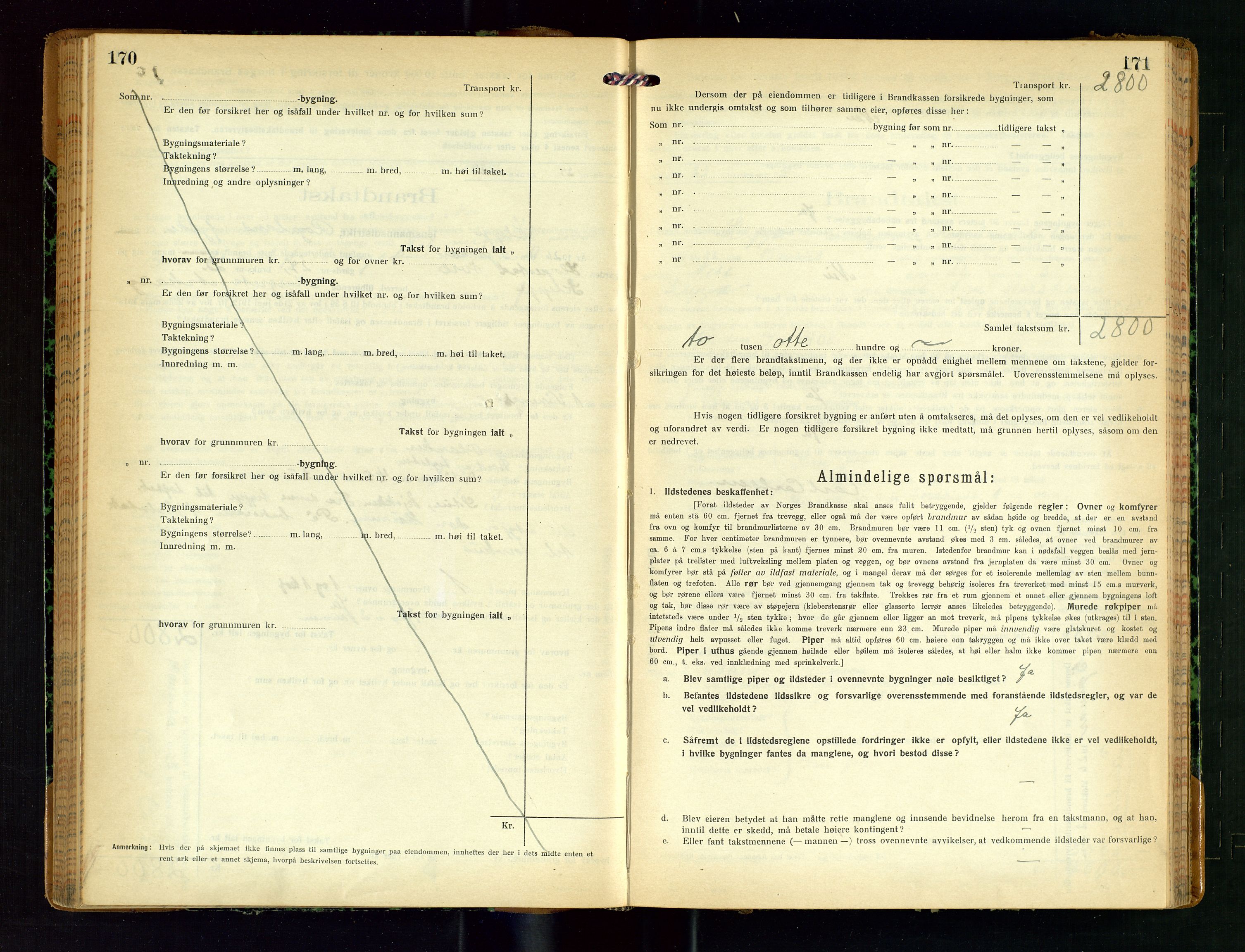 Klepp lensmannskontor, SAST/A-100163/Goc/L0011: "Brandtakstprotokoll" m/register, 1924-1929, s. 170-171