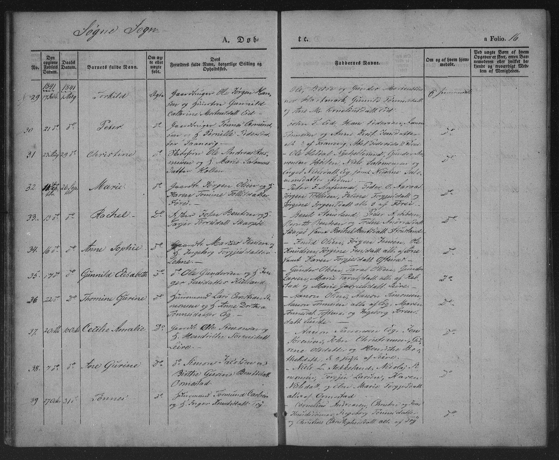 Søgne sokneprestkontor, SAK/1111-0037/F/Fa/Fab/L0009: Ministerialbok nr. A 9, 1838-1853, s. 16
