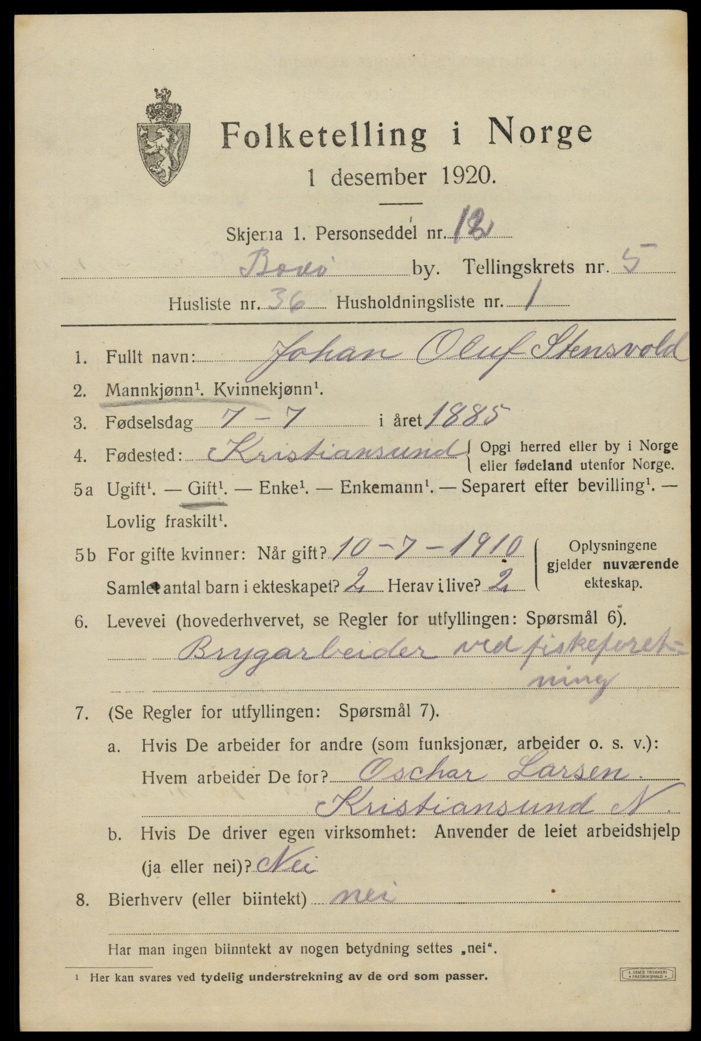 SAT, Folketelling 1920 for 1804 Bodø kjøpstad, 1920, s. 9307