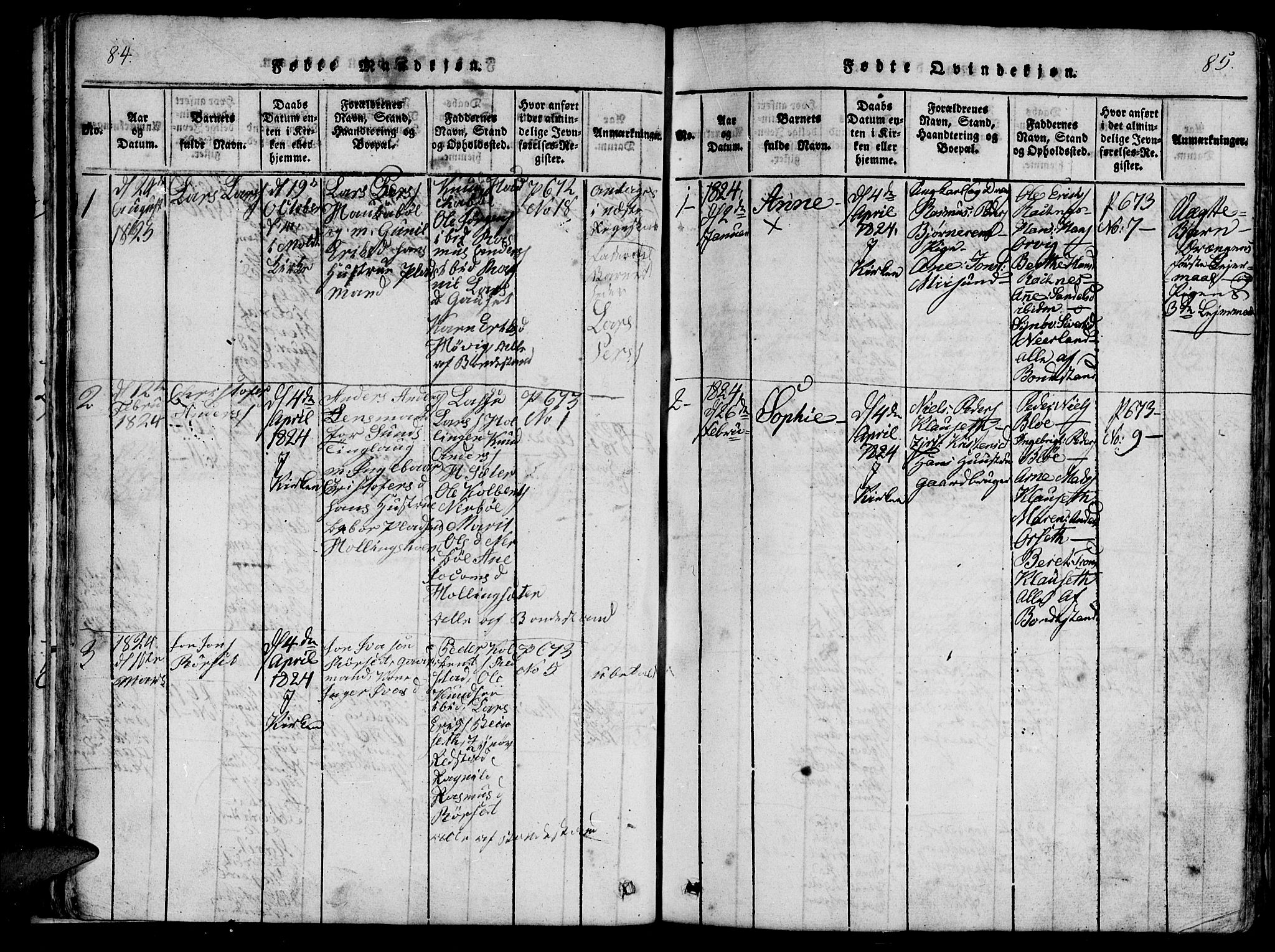 Ministerialprotokoller, klokkerbøker og fødselsregistre - Møre og Romsdal, SAT/A-1454/560/L0718: Ministerialbok nr. 560A02, 1817-1844, s. 84-85