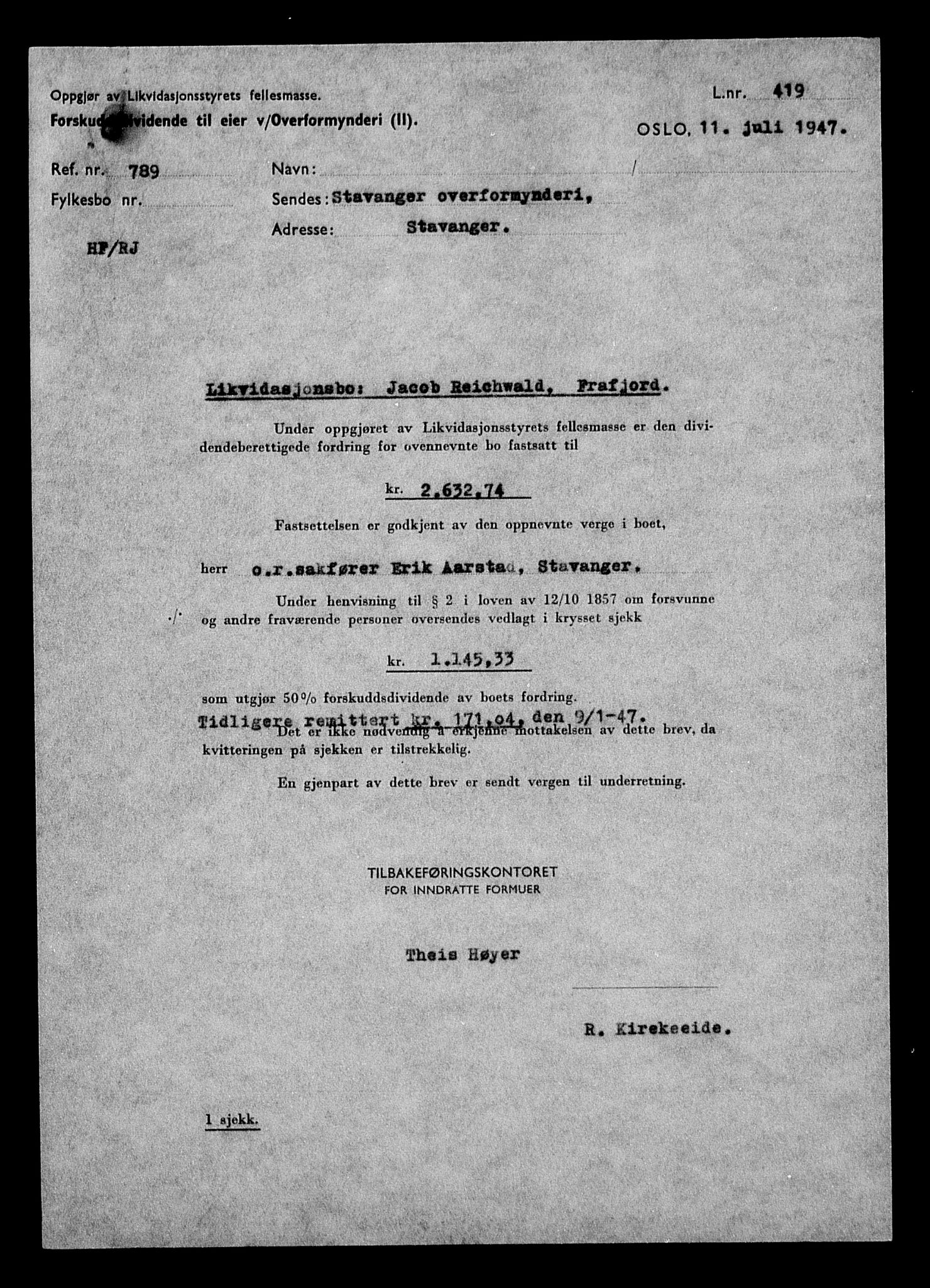 Justisdepartementet, Tilbakeføringskontoret for inndratte formuer, AV/RA-S-1564/H/Hc/Hcd/L1004: --, 1945-1947, s. 515