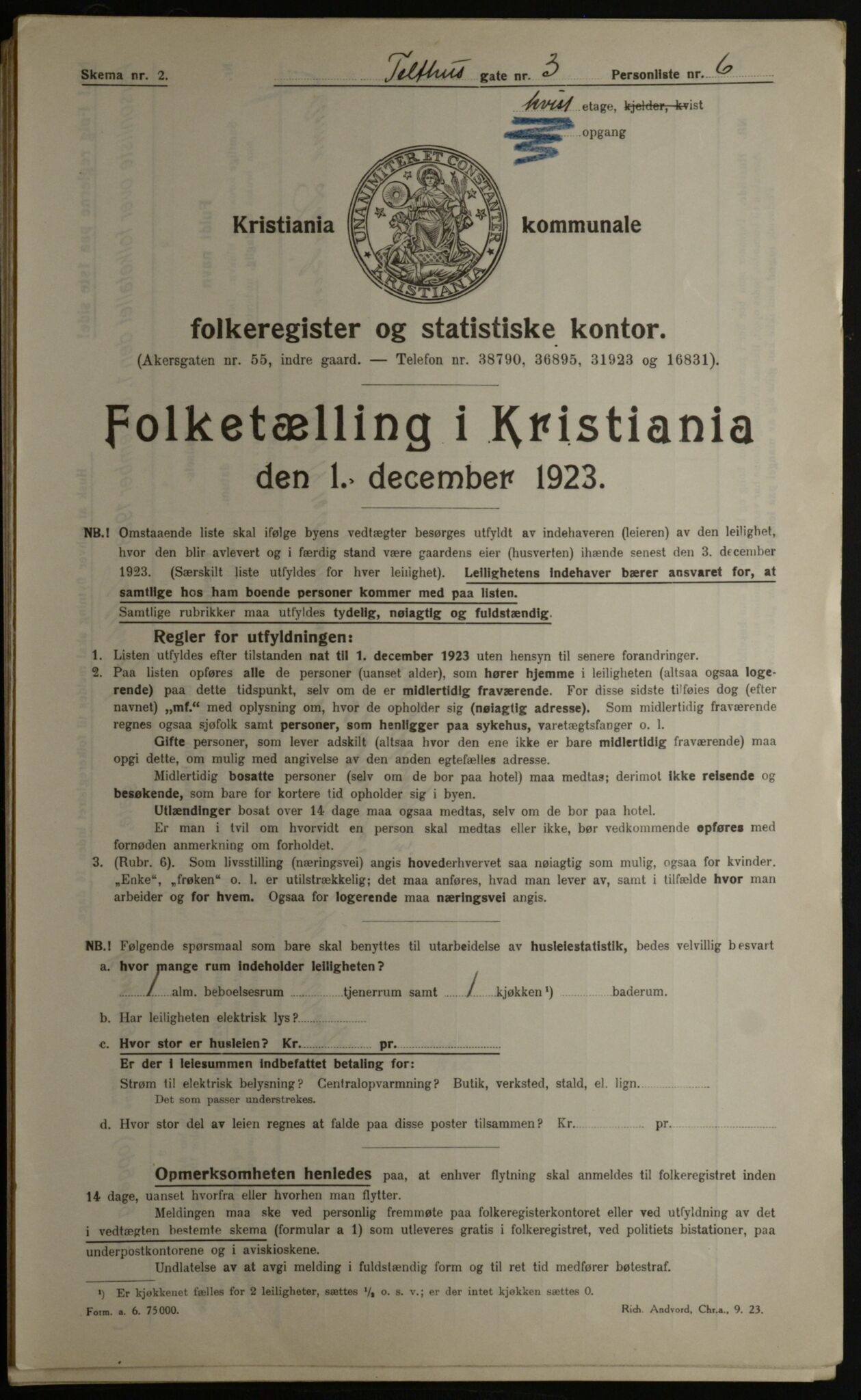 OBA, Kommunal folketelling 1.12.1923 for Kristiania, 1923, s. 118813