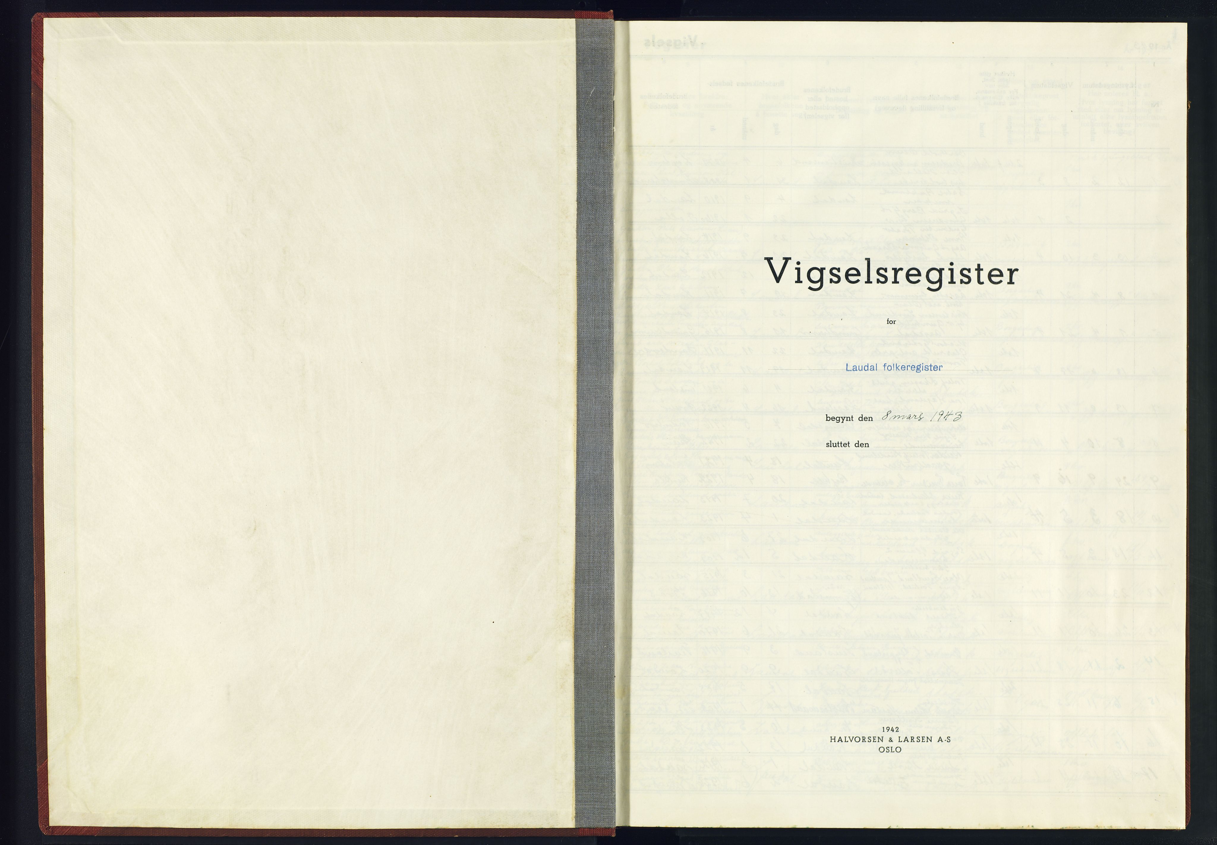 Holum sokneprestkontor, SAK/1111-0022/J/Jb/L0005: Vigselsregister nr. II.6.5, 1943-1945