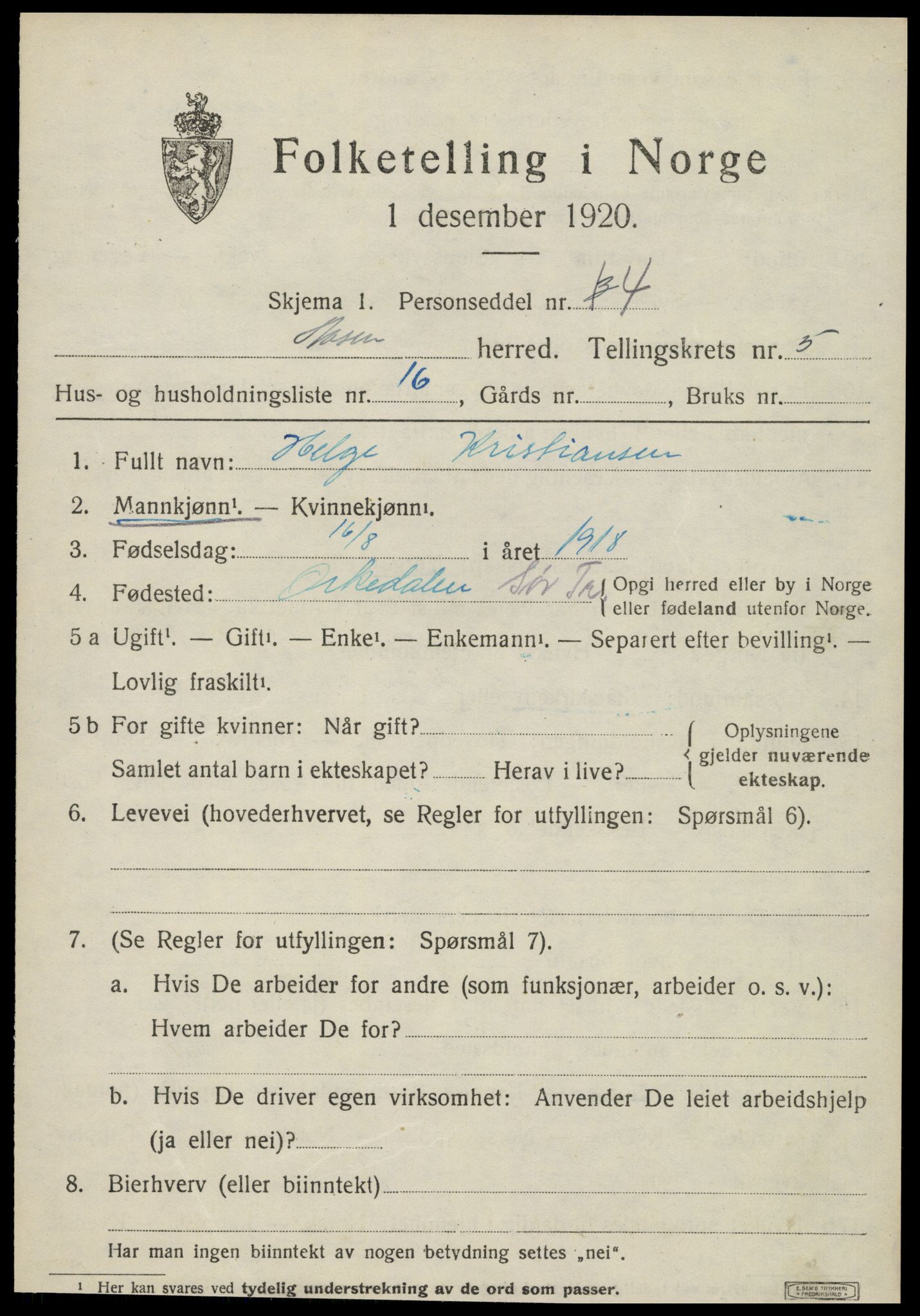 SAT, Folketelling 1920 for 1716 Åsen herred, 1920, s. 4224