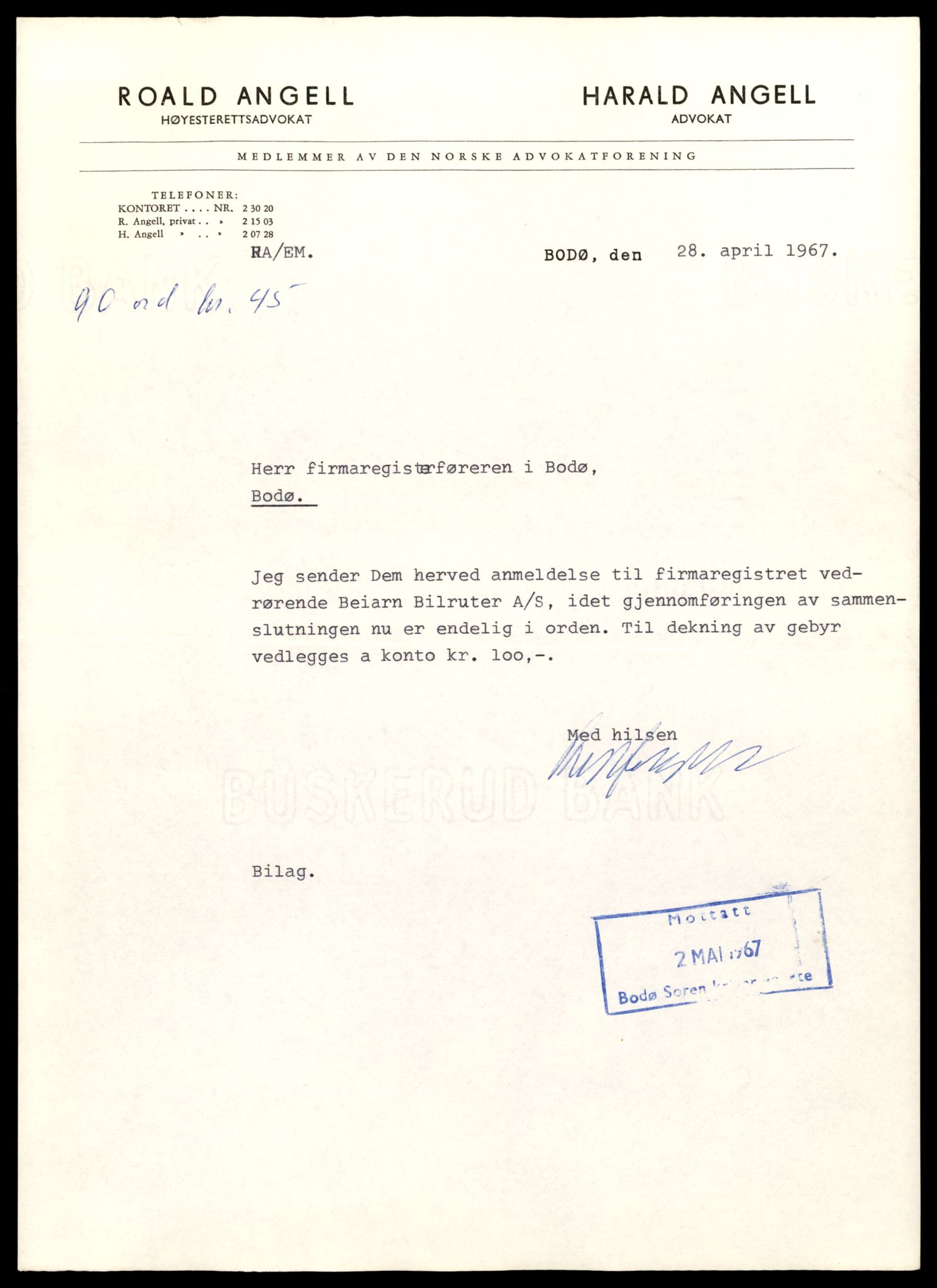 Bodø sorenskriveri, AV/SAT-A-0022/3/J/Jd/Jda/L0015: Bilag, 1967-1968, s. 5