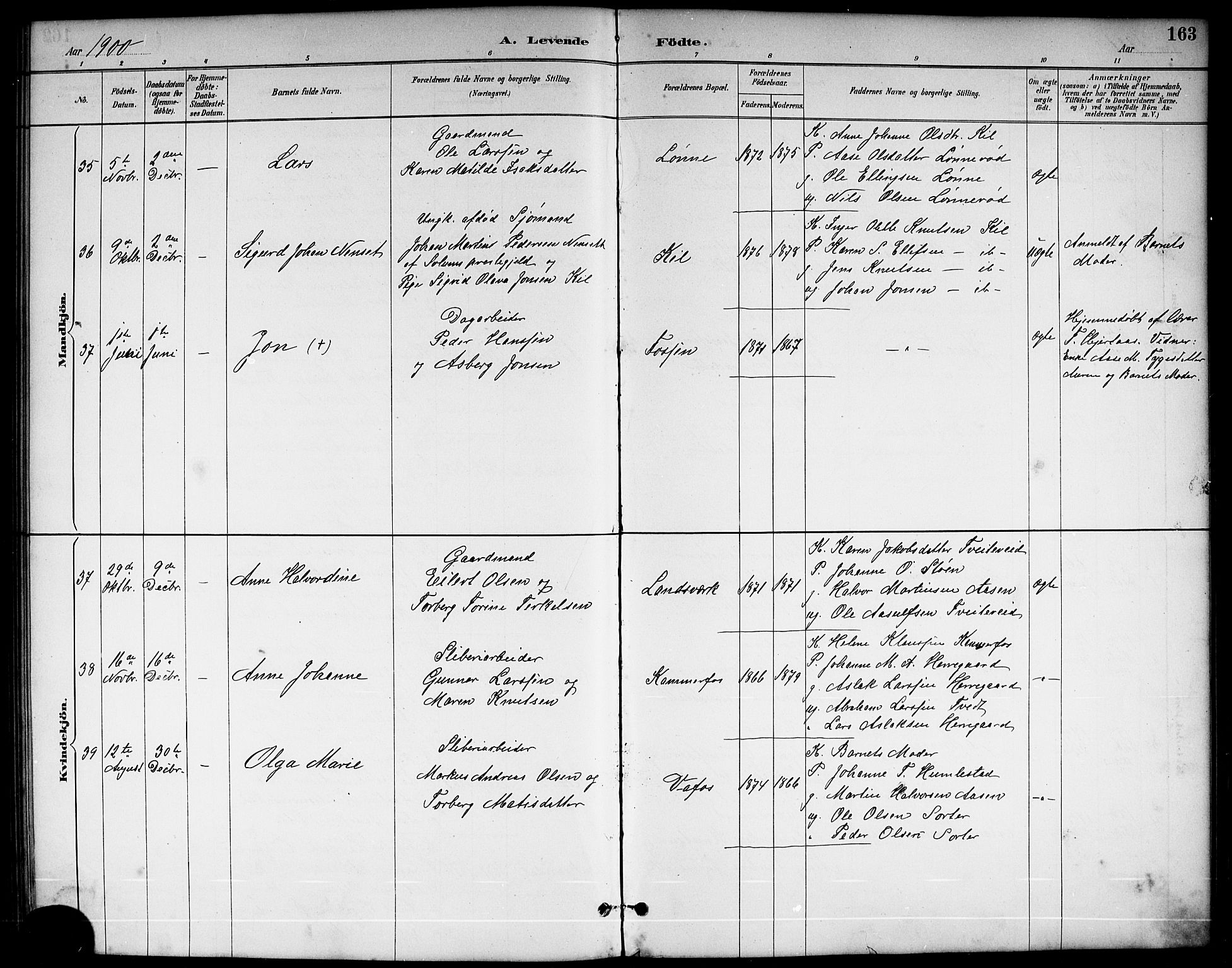 Sannidal kirkebøker, AV/SAKO-A-296/G/Ga/L0003: Klokkerbok nr. 3, 1887-1922, s. 163