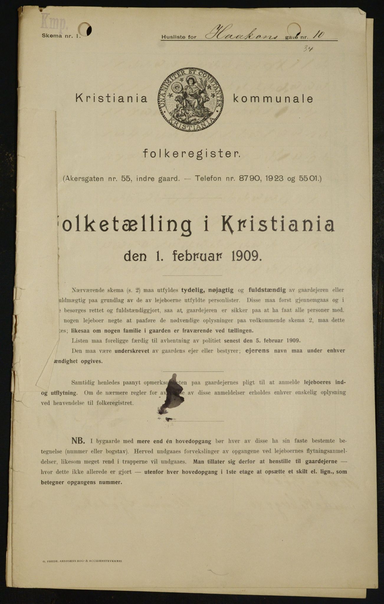 OBA, Kommunal folketelling 1.2.1909 for Kristiania kjøpstad, 1909, s. 38793