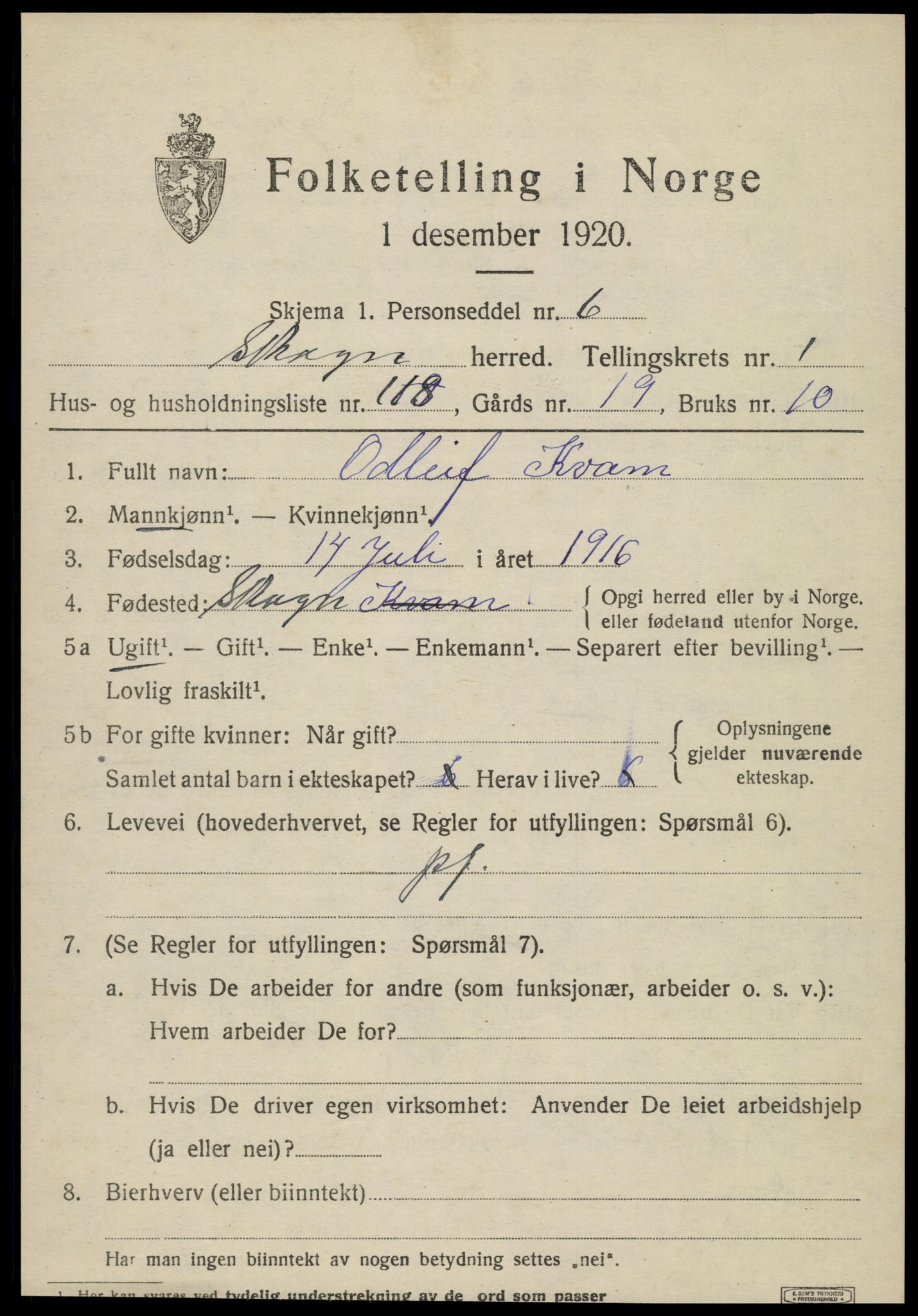 SAT, Folketelling 1920 for 1719 Skogn herred, 1920, s. 2867
