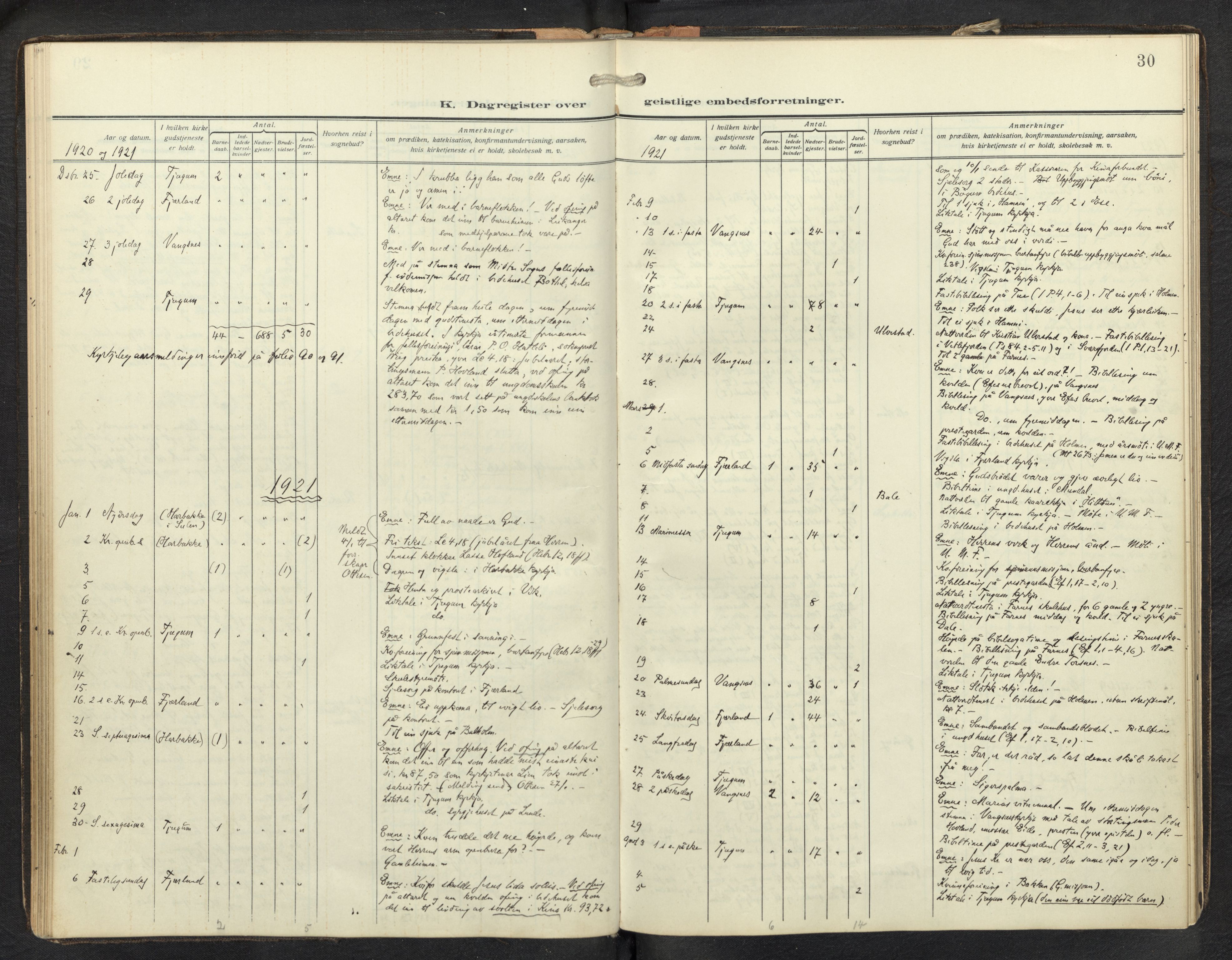 Balestrand sokneprestembete, SAB/A-79601/H/Haa/Haaf/L0002: Dagregister nr. F 2, 1912-1937, s. 29b-30a