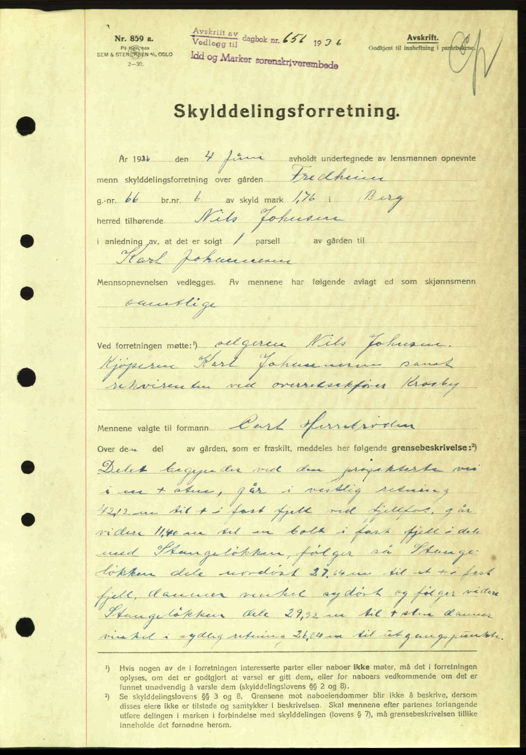 Idd og Marker sorenskriveri, AV/SAO-A-10283/G/Gb/Gbb/L0001: Pantebok nr. A1, 1936-1937, Dagboknr: 656/1936