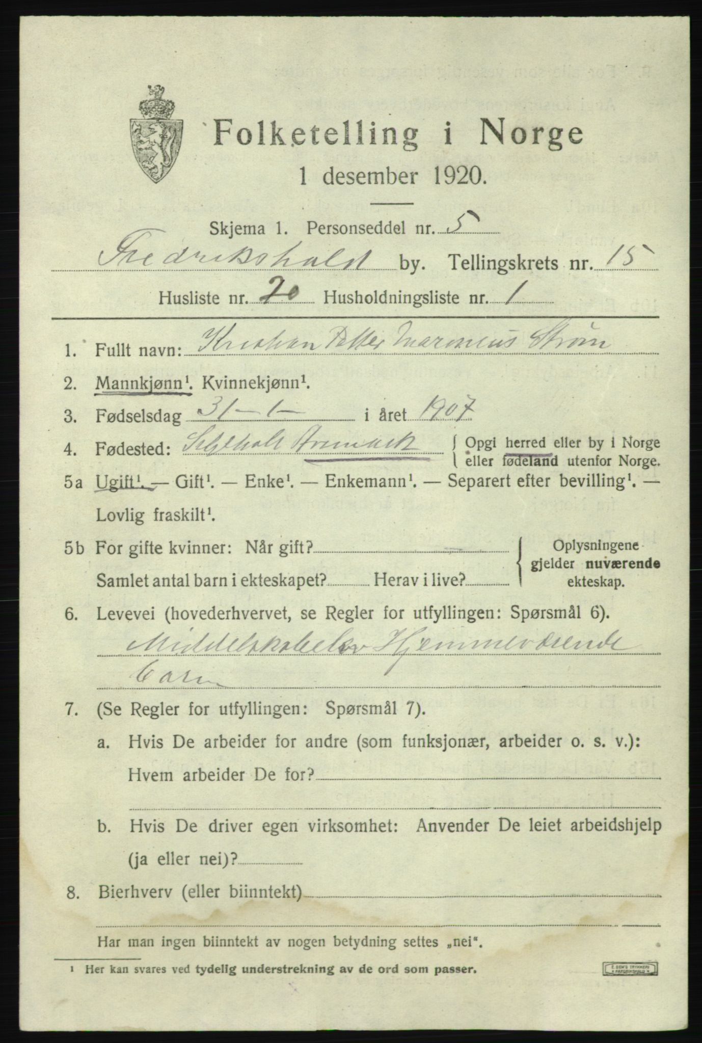 SAO, Folketelling 1920 for 0101 Fredrikshald kjøpstad, 1920, s. 23682