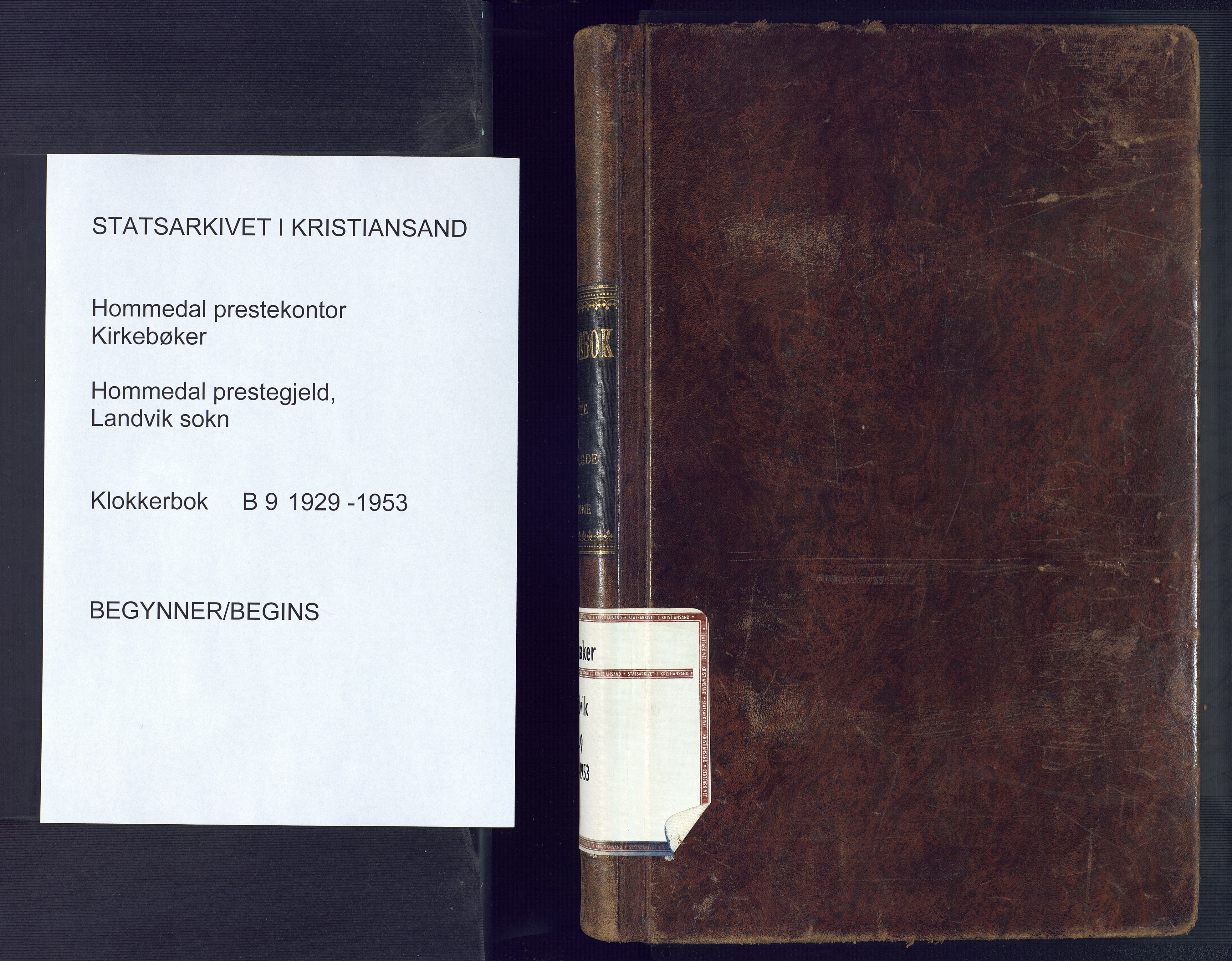 Hommedal sokneprestkontor, SAK/1111-0023/F/Fb/Fbb/L0009: Klokkerbok nr. B 9, 1929-1953