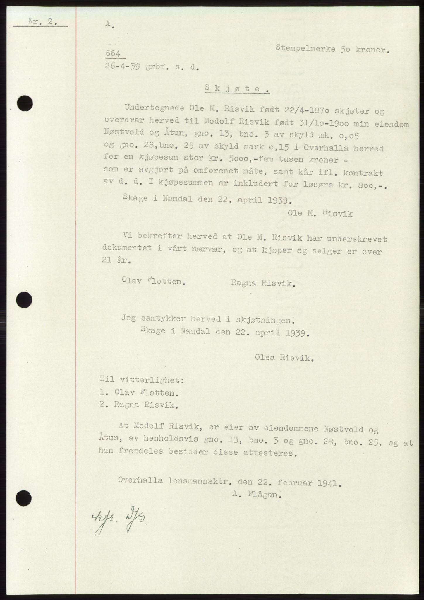 Namdal sorenskriveri, SAT/A-4133/1/2/2C: Pantebok nr. -, 1937-1939, Tingl.dato: 26.04.1939