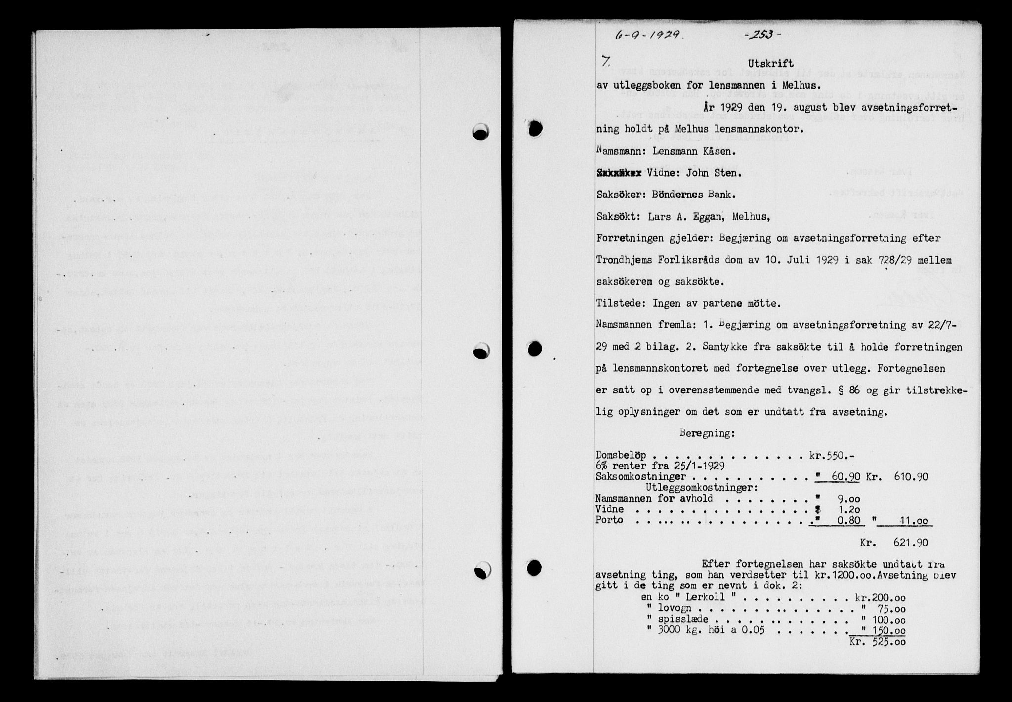 Gauldal sorenskriveri, AV/SAT-A-0014/1/2/2C/L0038: Pantebok nr. 39, 1929-1930, Tingl.dato: 06.09.1929