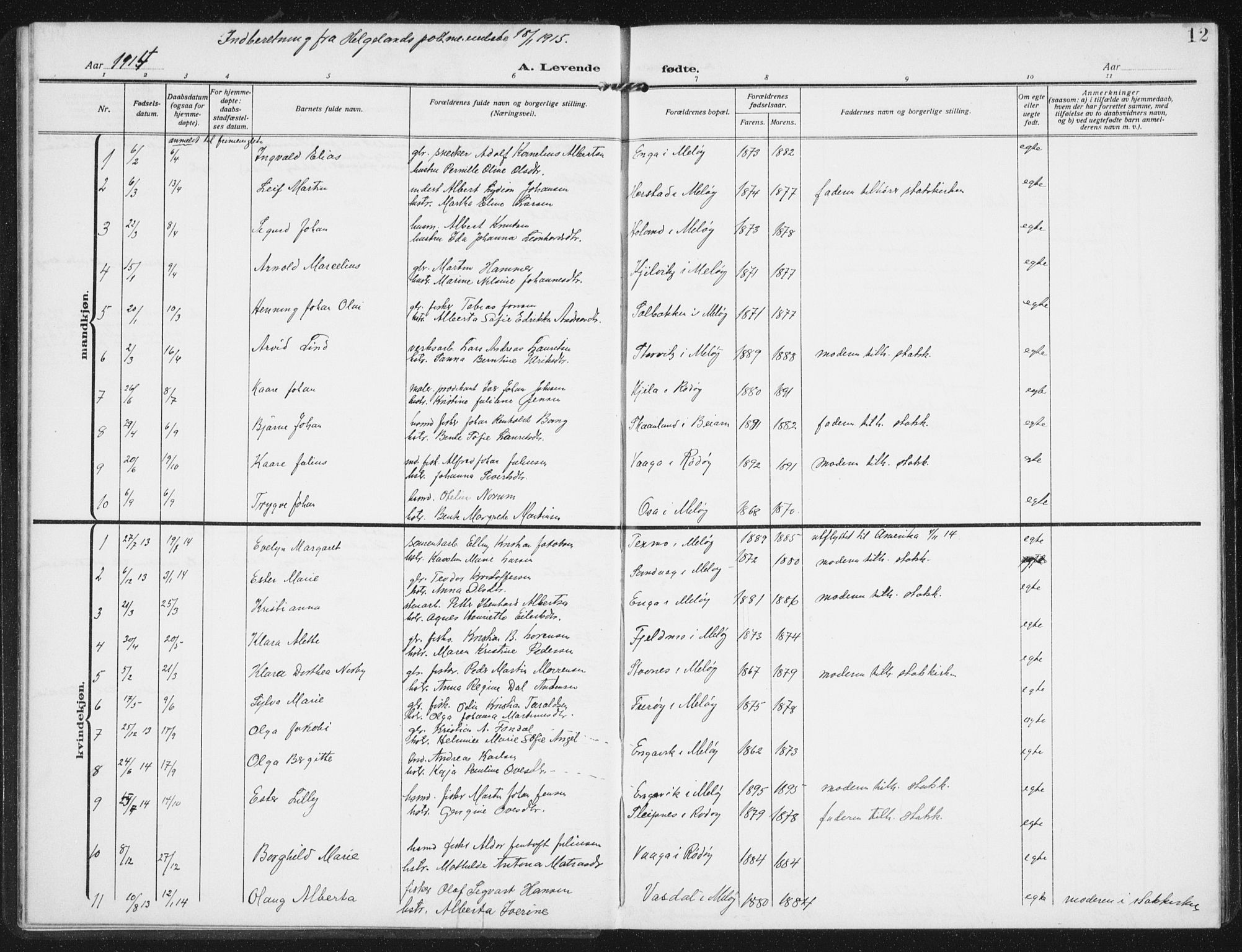 Ministerialprotokoller, klokkerbøker og fødselsregistre - Nordland, AV/SAT-A-1459/843/L0629: Ministerialbok nr. 843A04, 1907-1925, s. 12