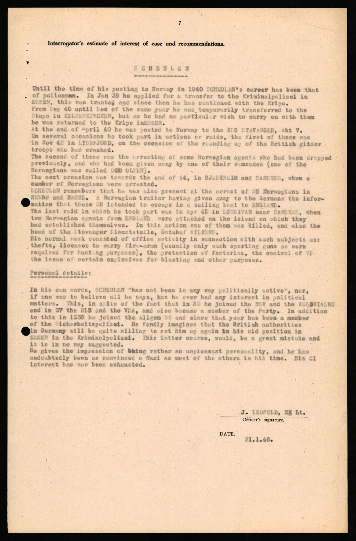 Forsvaret, Forsvarets overkommando II, RA/RAFA-3915/D/Db/L0029: CI Questionaires. Tyske okkupasjonsstyrker i Norge. Tyskere., 1945-1946, s. 170