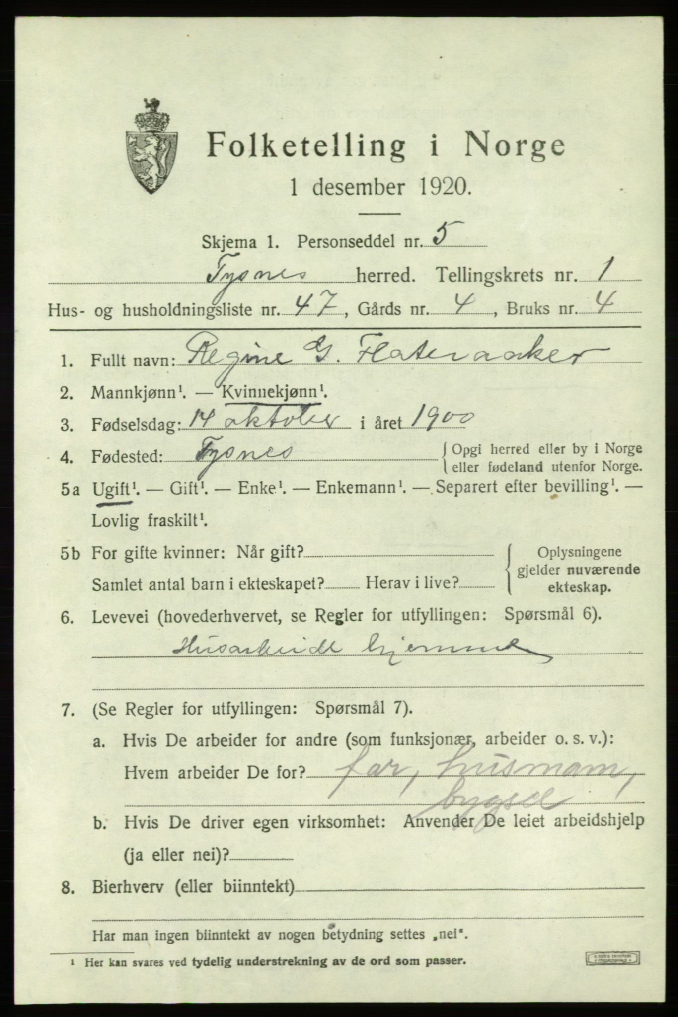 SAB, Folketelling 1920 for 1223 Tysnes herred, 1920, s. 2226