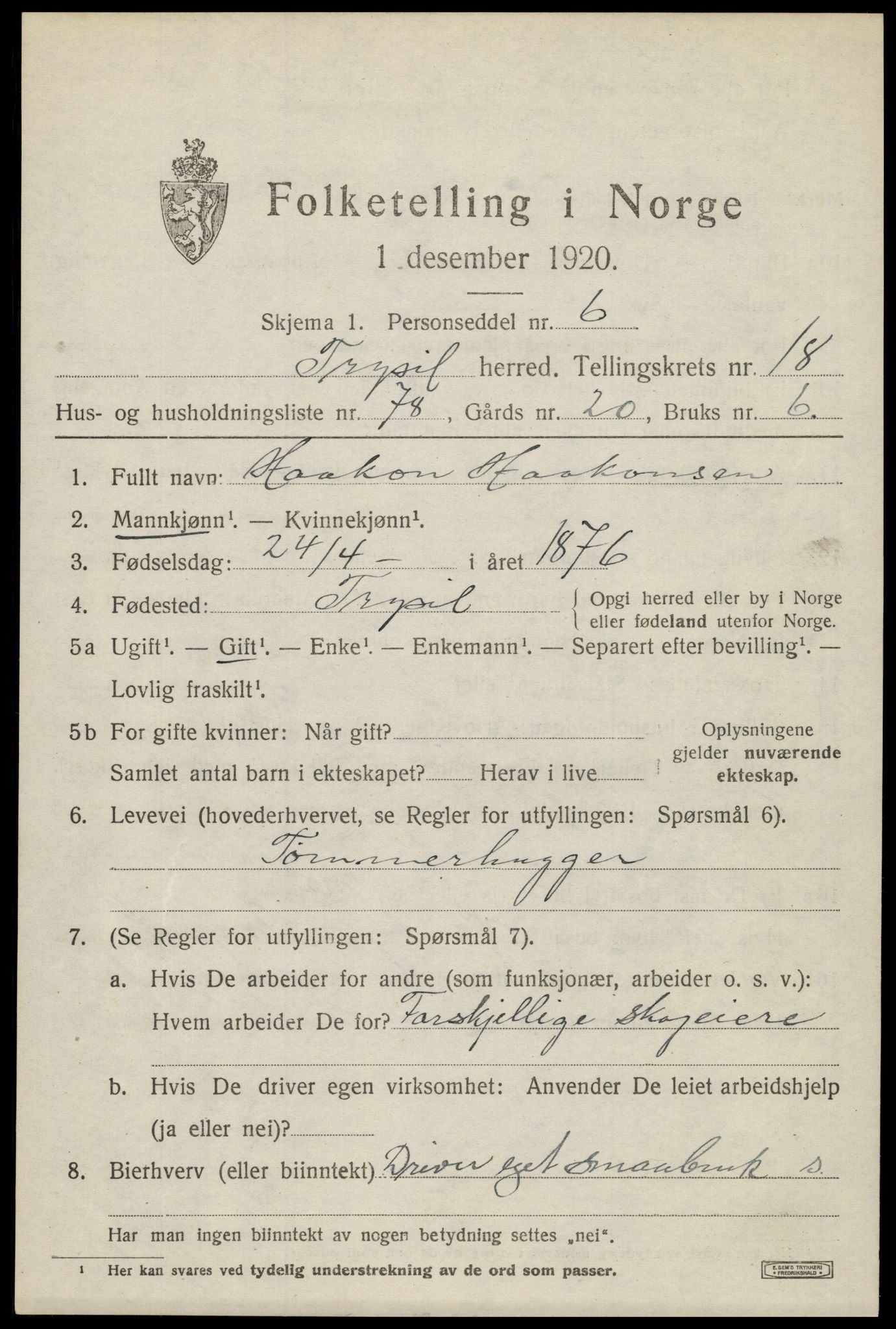 SAH, Folketelling 1920 for 0428 Trysil herred, 1920, s. 12705
