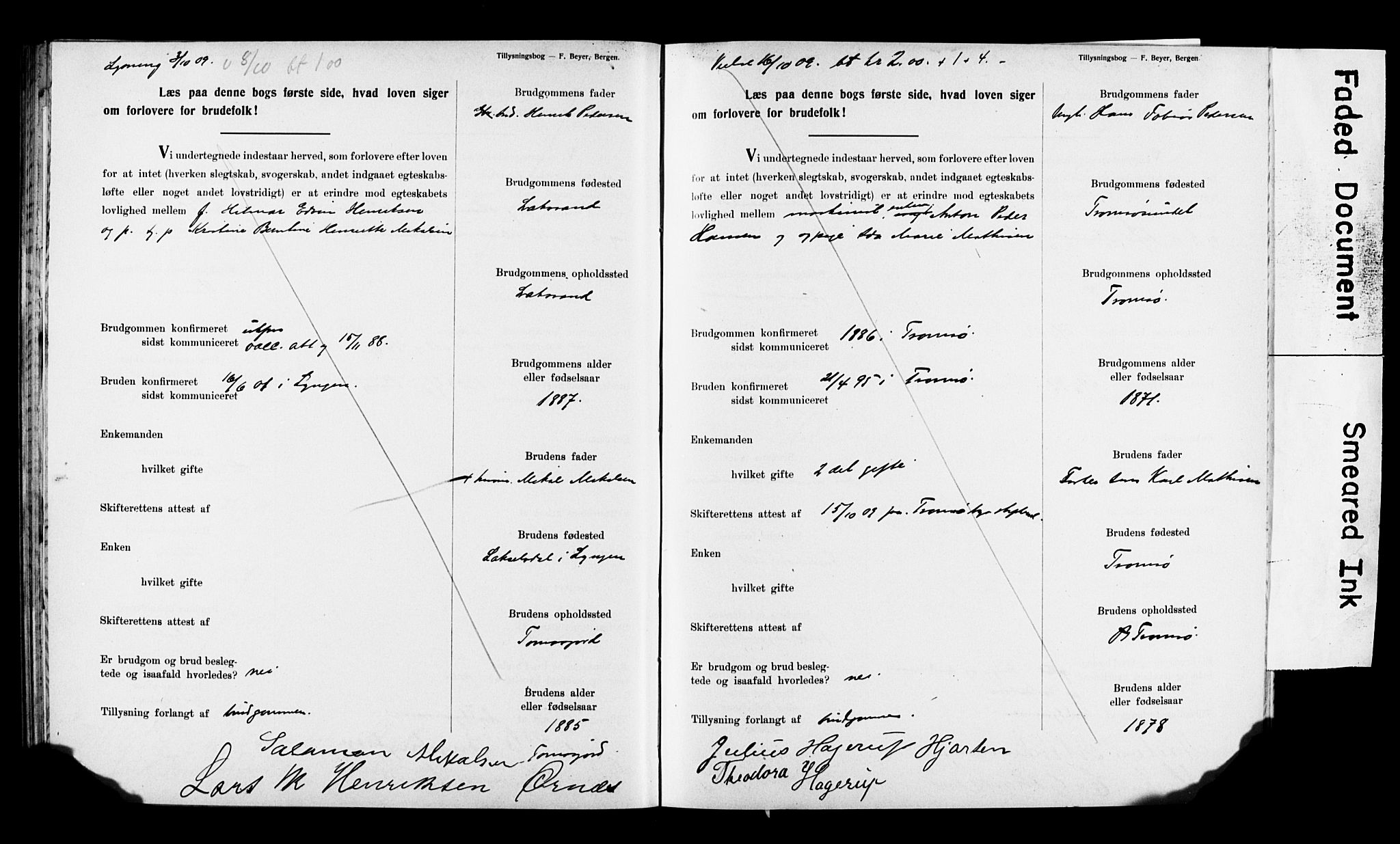 Balsfjord sokneprestembete, AV/SATØ-S-1303/H/Hd/L0032: Lysningsprotokoll nr. 32, 1907-1910