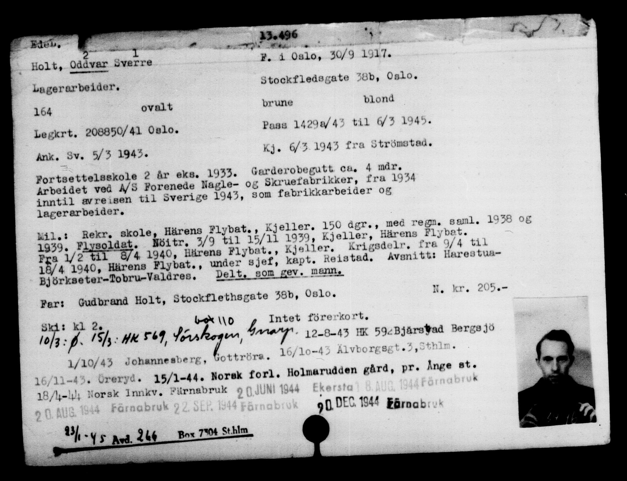 Den Kgl. Norske Legasjons Flyktningskontor, AV/RA-S-6753/V/Va/L0007: Kjesäterkartoteket.  Flyktningenr. 12700-15723, 1940-1945, s. 903