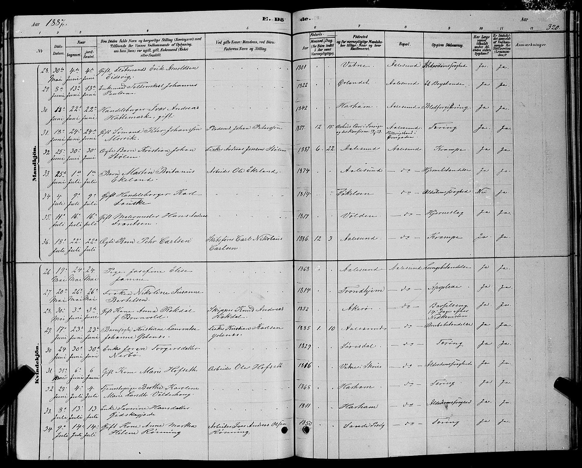 Ministerialprotokoller, klokkerbøker og fødselsregistre - Møre og Romsdal, AV/SAT-A-1454/529/L0466: Klokkerbok nr. 529C03, 1878-1888, s. 320