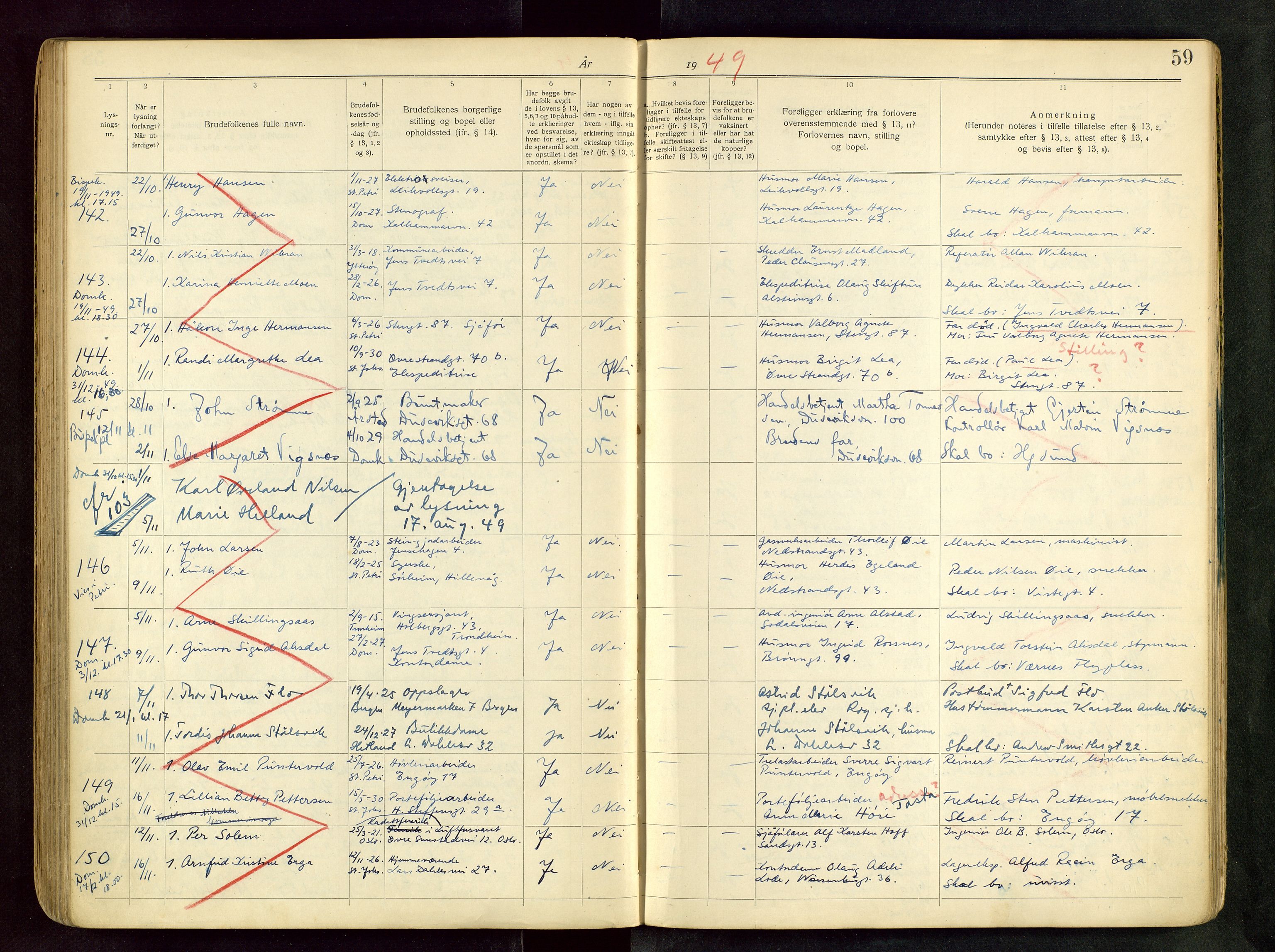 Domkirken sokneprestkontor, AV/SAST-A-101812/001/70/705BB/L0004: Lysningsprotokoll nr. 4, 1943-1951, s. 59