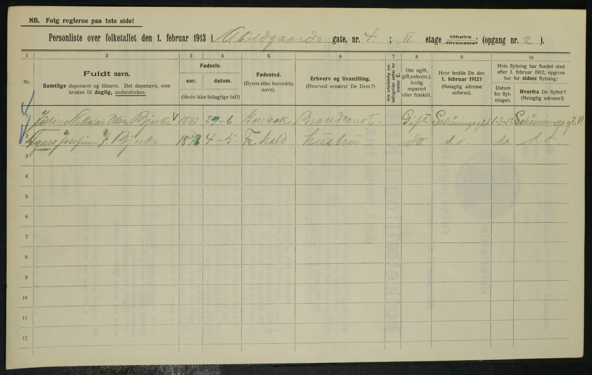 OBA, Kommunal folketelling 1.2.1913 for Kristiania, 1913, s. 19