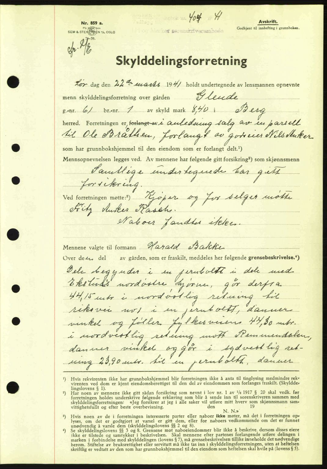 Idd og Marker sorenskriveri, AV/SAO-A-10283/G/Gb/Gbb/L0004: Pantebok nr. A4, 1940-1941, Dagboknr: 404/1941