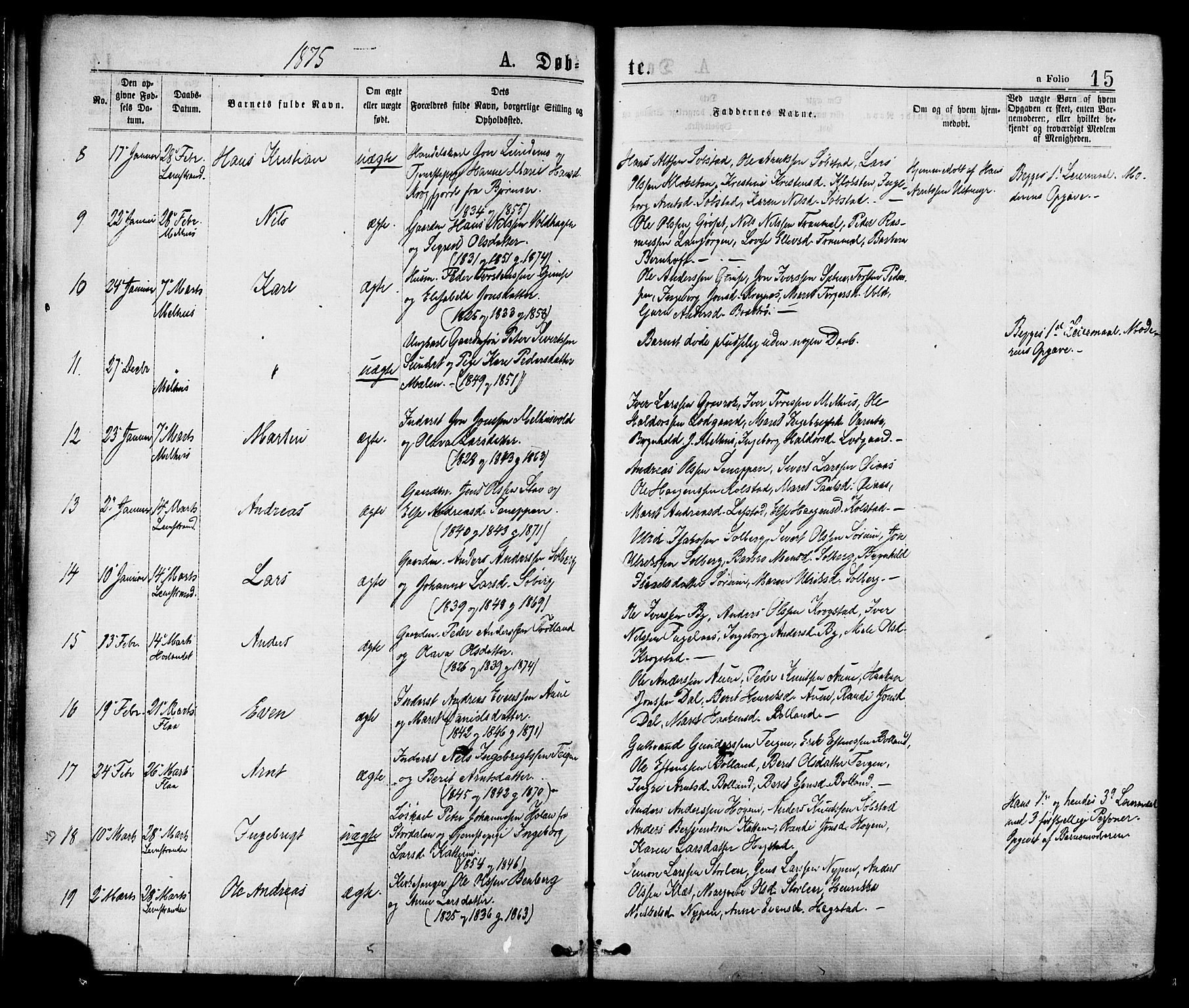 Ministerialprotokoller, klokkerbøker og fødselsregistre - Sør-Trøndelag, AV/SAT-A-1456/691/L1079: Ministerialbok nr. 691A11, 1873-1886, s. 15
