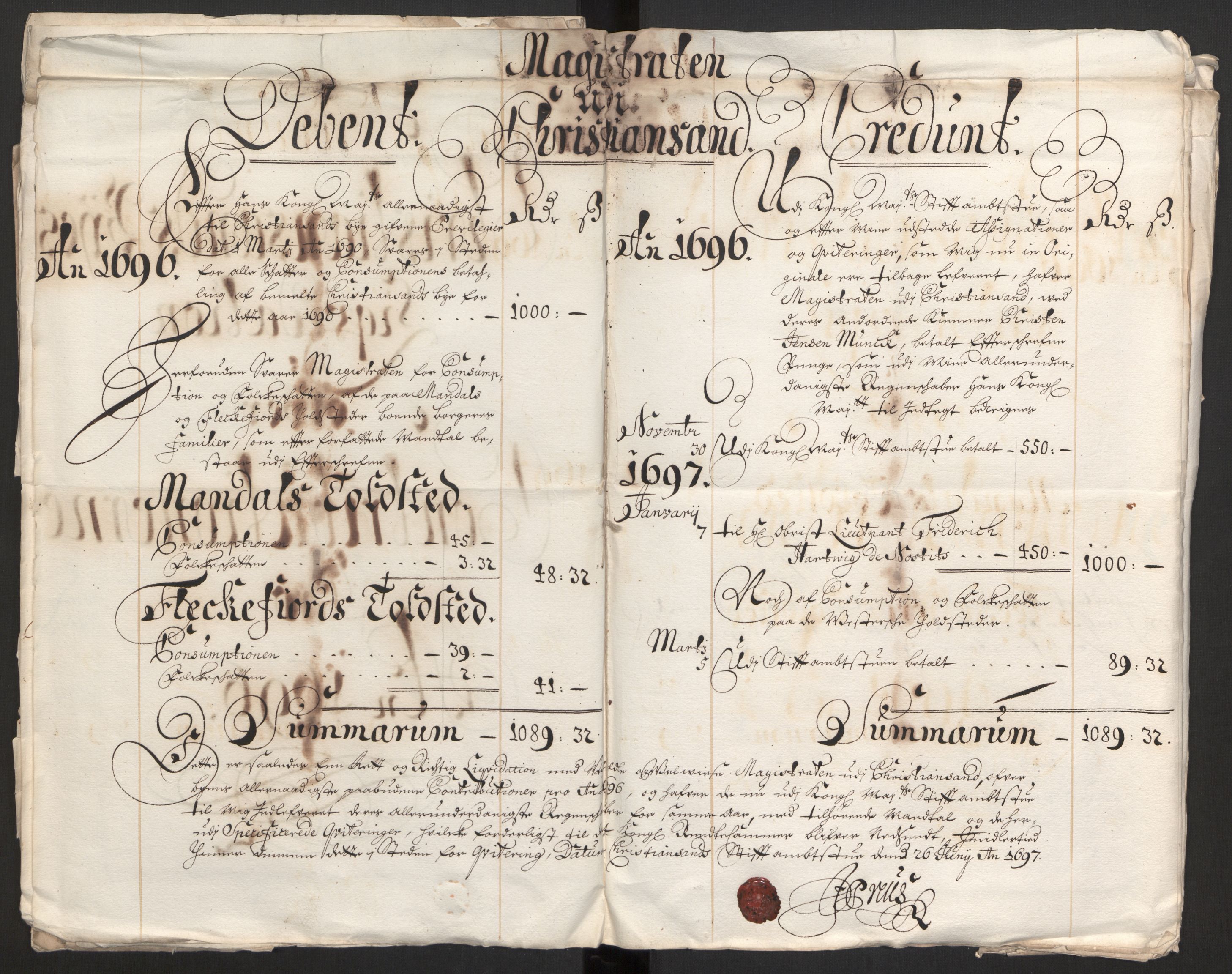 Rentekammeret inntil 1814, Reviderte regnskaper, Byregnskaper, RA/EA-4066/R/Rm/L0258: [M1] Kontribusjonsregnskap, 1664-1700, s. 70