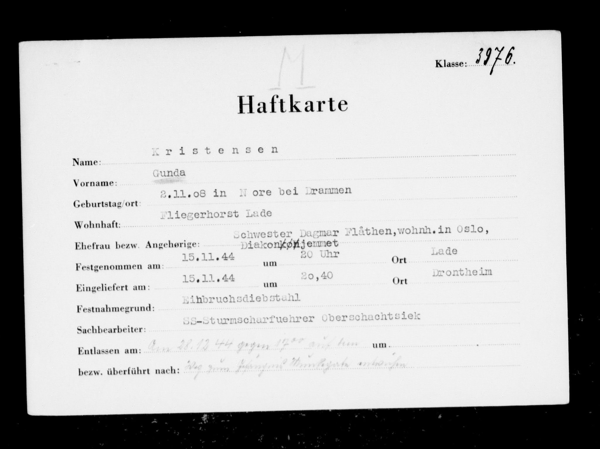 Befehlshaber der Sicherheitspolizei und des SD, RA/RAFA-5969/F/Fc/L0007: Fangeregister Falstad: Kl - Lind, 1941-1945