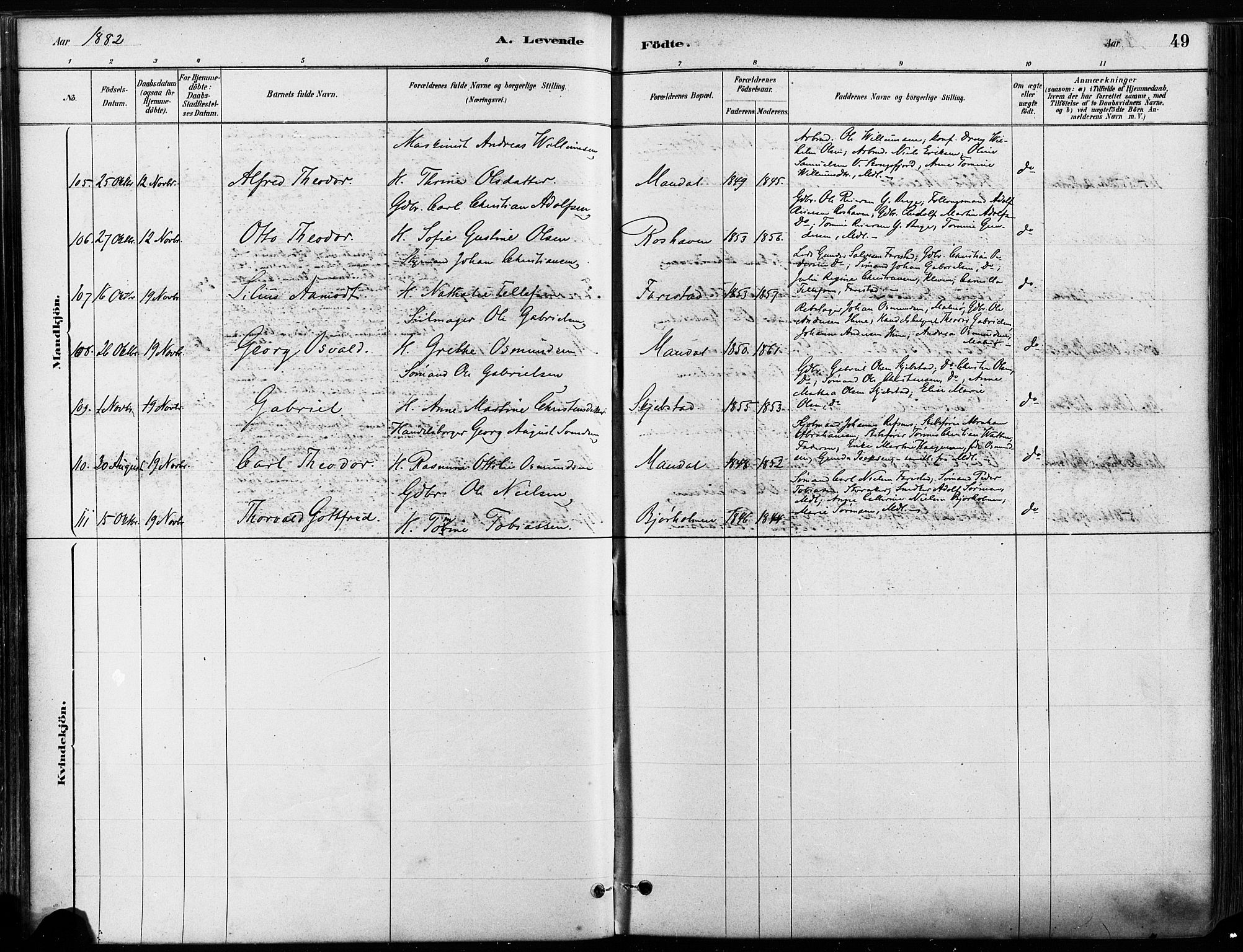 Mandal sokneprestkontor, AV/SAK-1111-0030/F/Fa/Faa/L0016: Ministerialbok nr. A 16, 1880-1890, s. 49