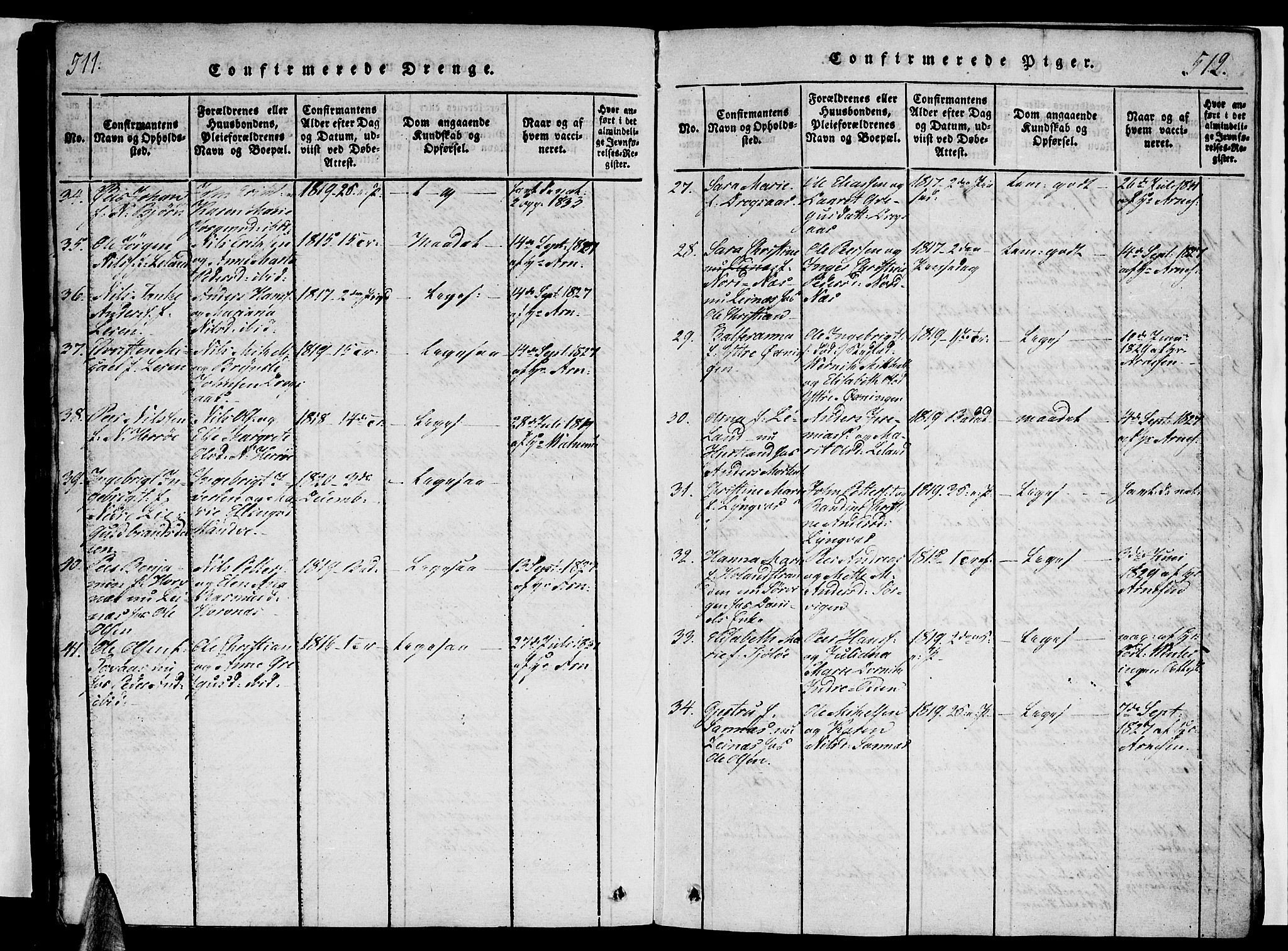 Ministerialprotokoller, klokkerbøker og fødselsregistre - Nordland, AV/SAT-A-1459/834/L0510: Klokkerbok nr. 834C01, 1820-1847, s. 511-512