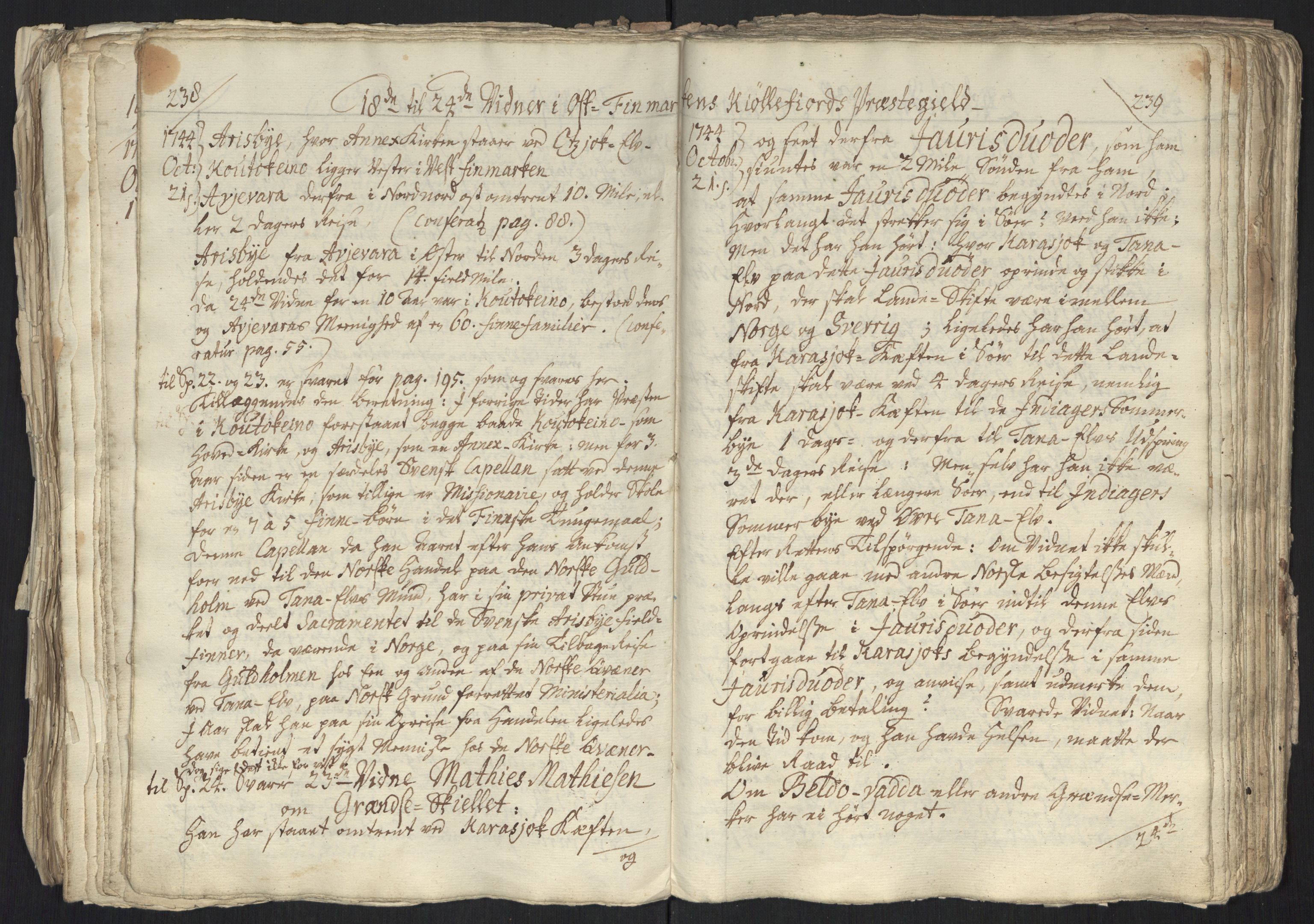 Danske Kanselli, Grensearkivet, AV/RA-EA-4062/F/L0011a/0003: Volum XXIII-XXVIa / Vol. XXV: Major Schnitlers grenseeksaminasjonsprotokoll, 5. bind, 1744, s. 238-239