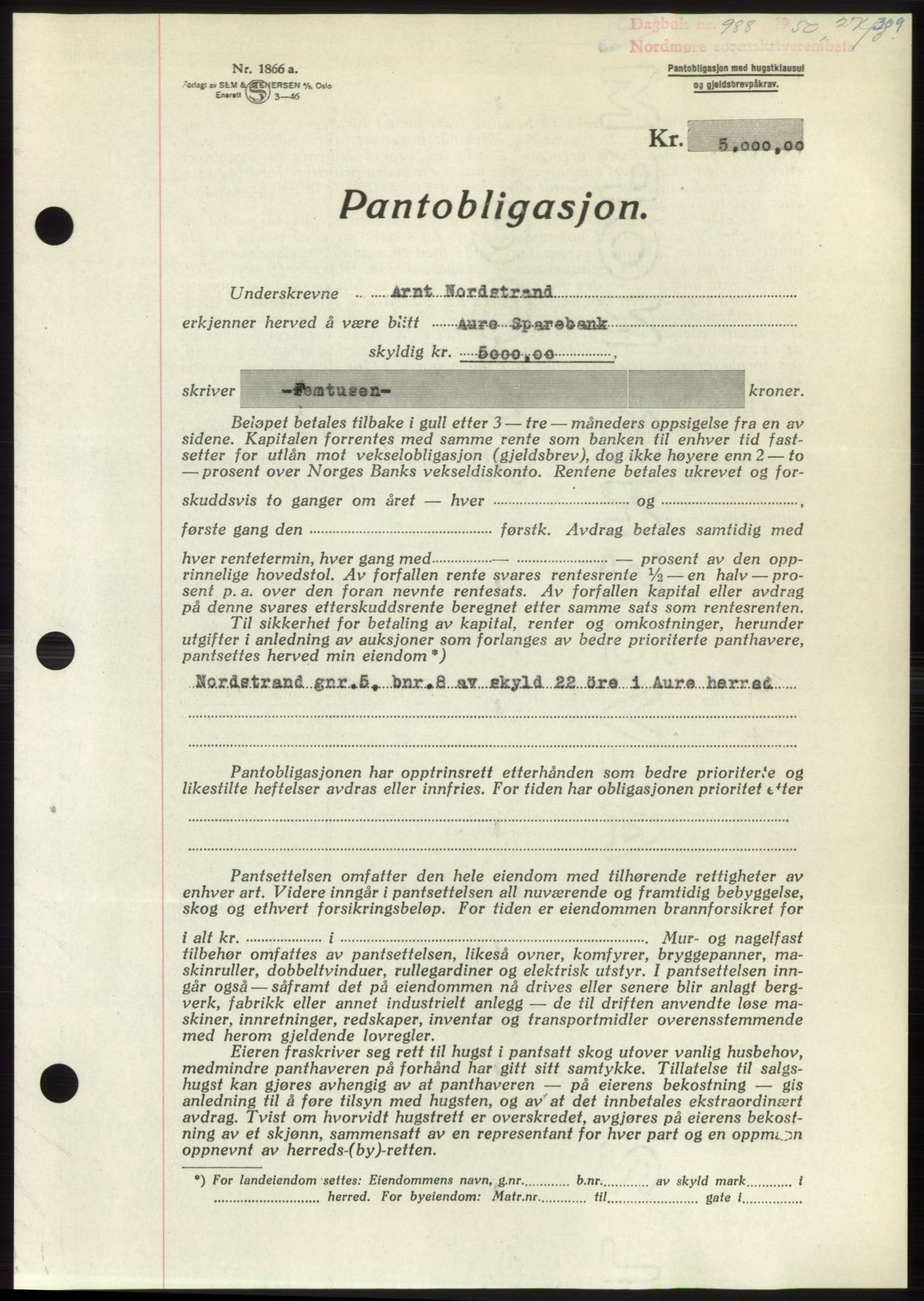 Nordmøre sorenskriveri, SAT/A-4132/1/2/2Ca: Pantebok nr. B104, 1950-1950, Dagboknr: 988/1950