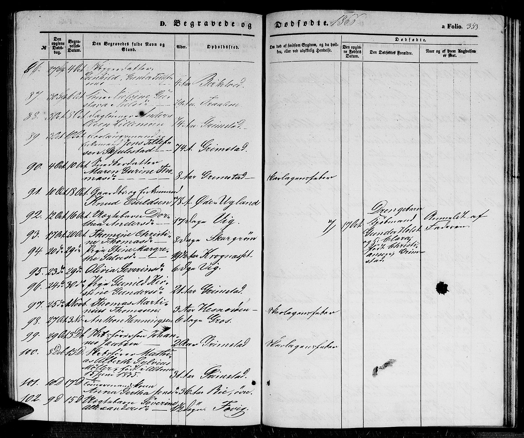 Fjære sokneprestkontor, AV/SAK-1111-0011/F/Fb/L0008: Klokkerbok nr. B 8, 1854-1867, s. 353