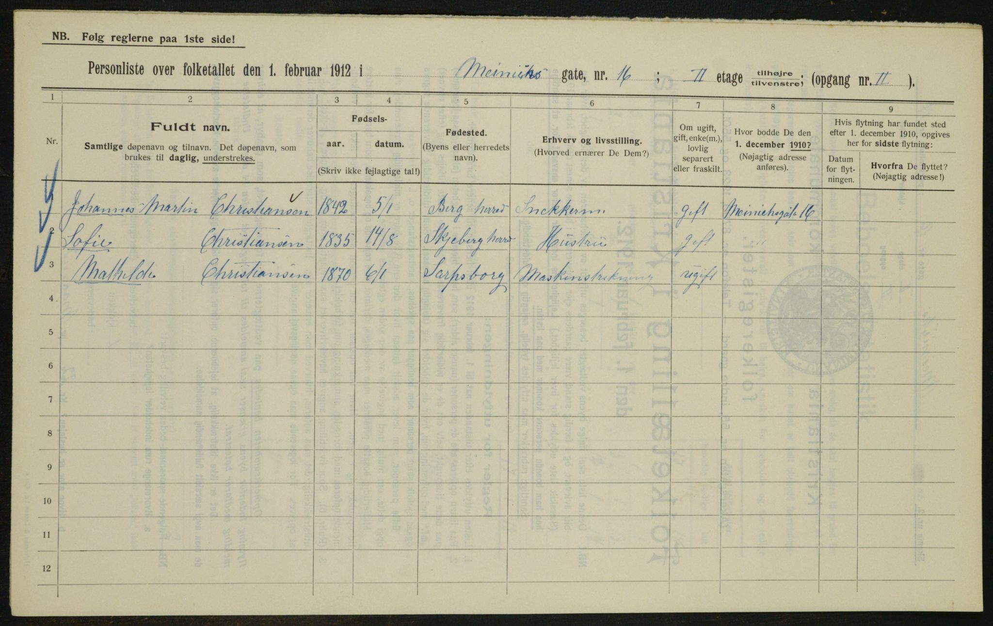 OBA, Kommunal folketelling 1.2.1912 for Kristiania, 1912, s. 65533