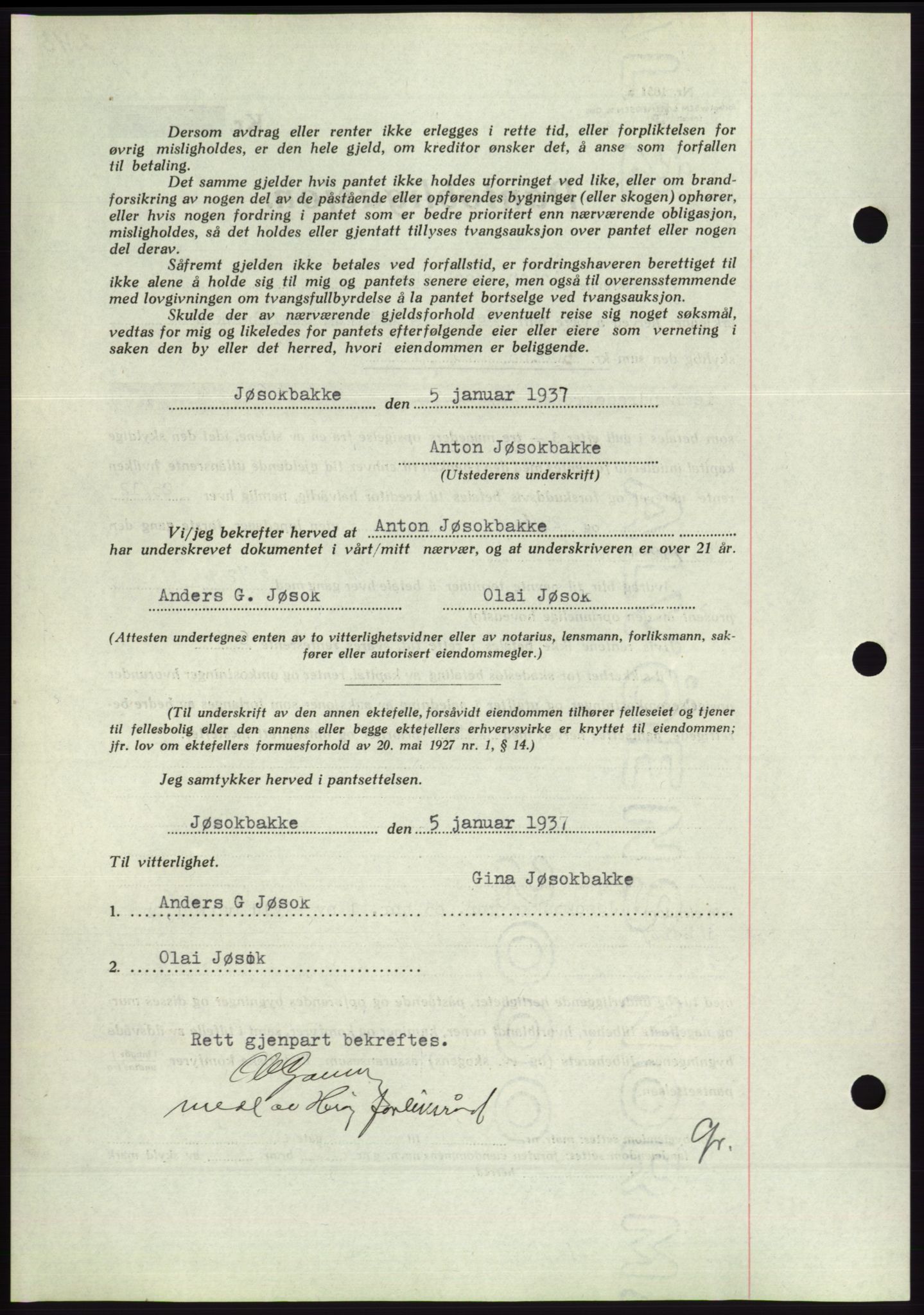 Søre Sunnmøre sorenskriveri, AV/SAT-A-4122/1/2/2C/L0062: Pantebok nr. 56, 1936-1937, Dagboknr: 94/1937