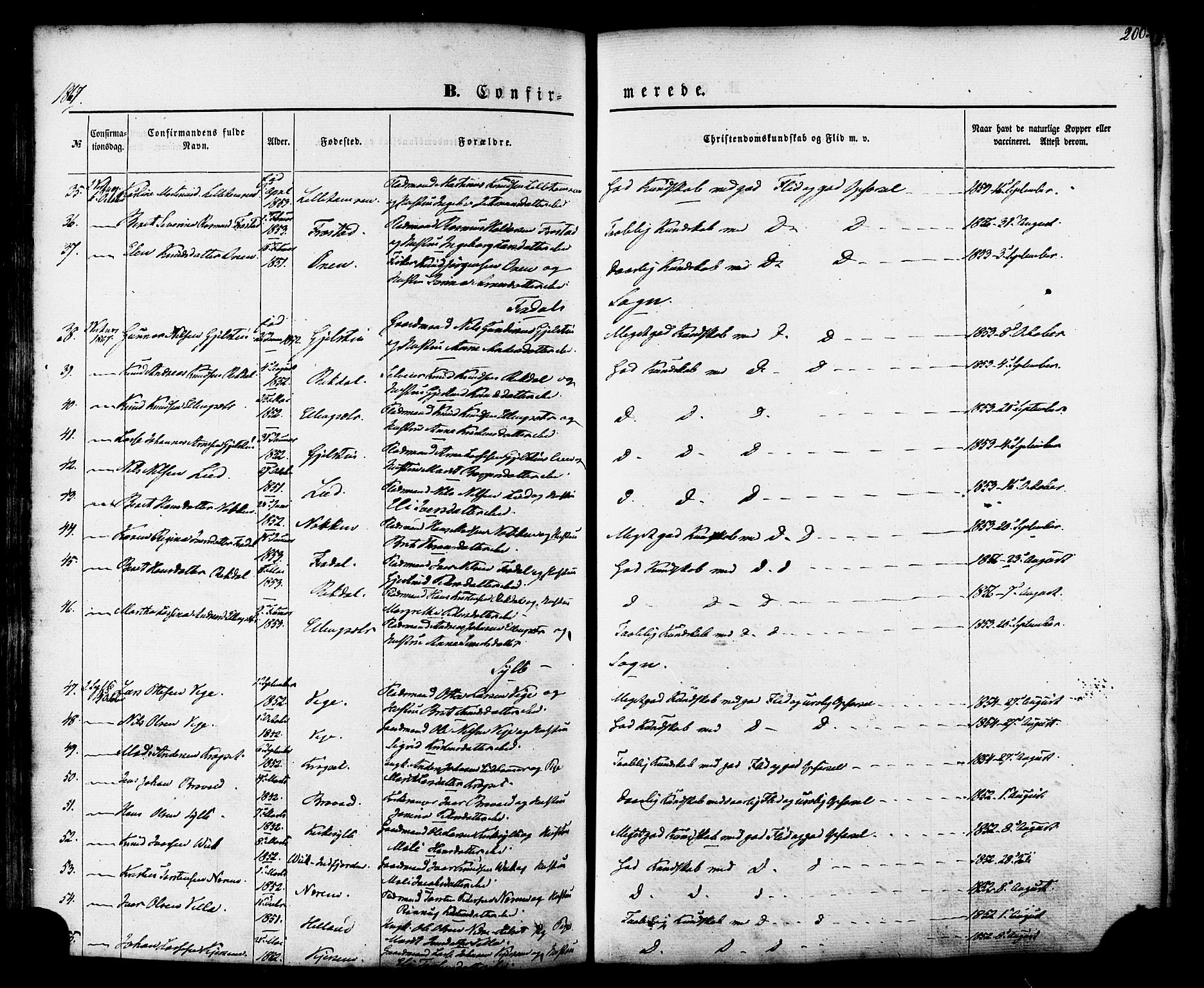 Ministerialprotokoller, klokkerbøker og fødselsregistre - Møre og Romsdal, SAT/A-1454/539/L0529: Ministerialbok nr. 539A02, 1848-1872, s. 200