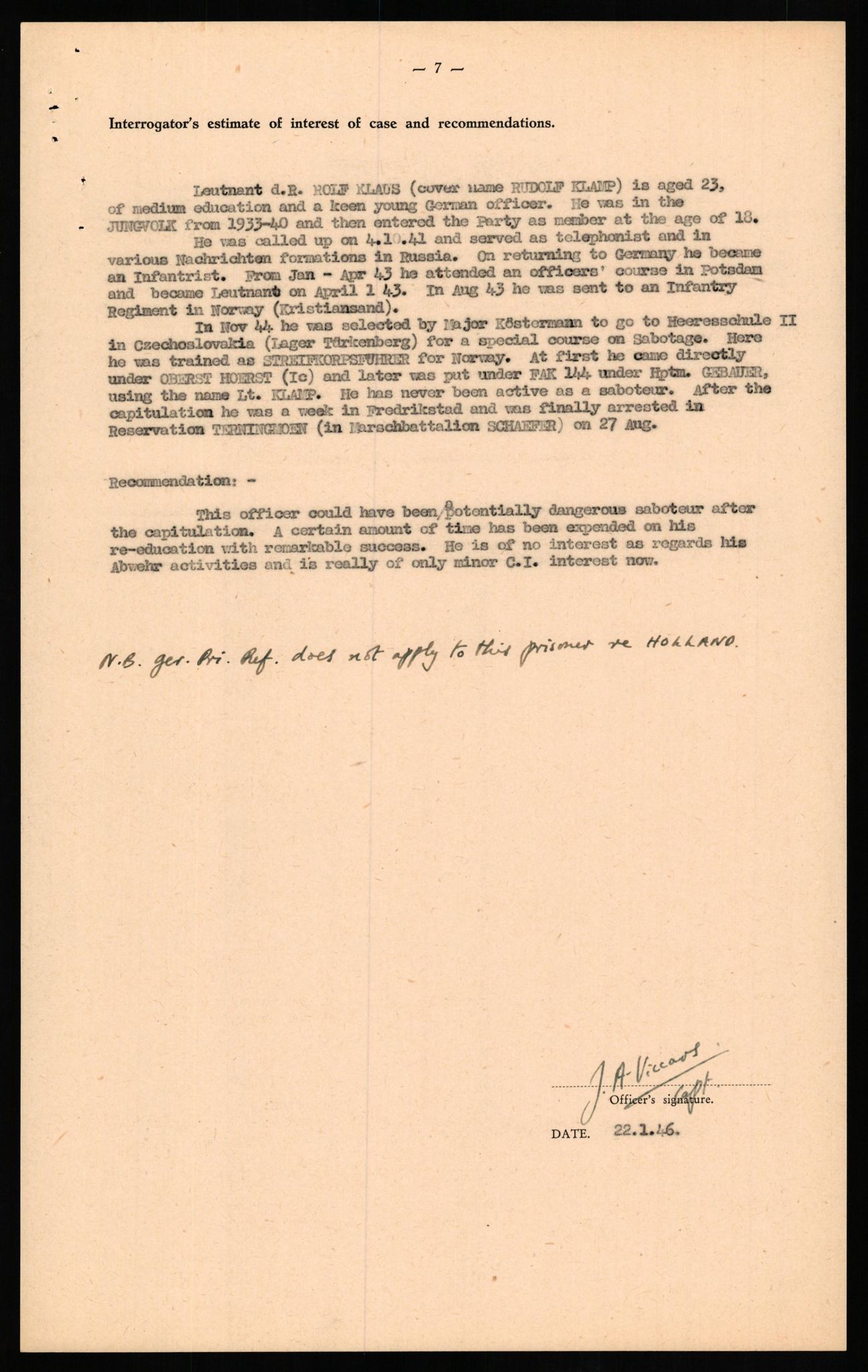 Forsvaret, Forsvarets overkommando II, AV/RA-RAFA-3915/D/Db/L0016: CI Questionaires. Tyske okkupasjonsstyrker i Norge. Tyskere., 1945-1946, s. 832