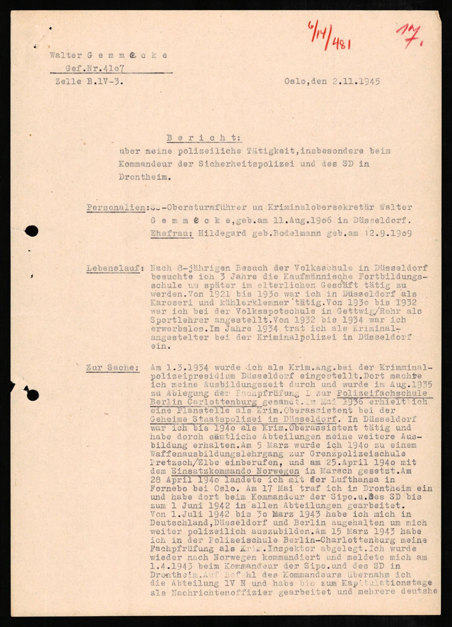 Forsvaret, Forsvarets overkommando II, AV/RA-RAFA-3915/D/Db/L0009: CI Questionaires. Tyske okkupasjonsstyrker i Norge. Tyskere., 1945-1946, s. 363