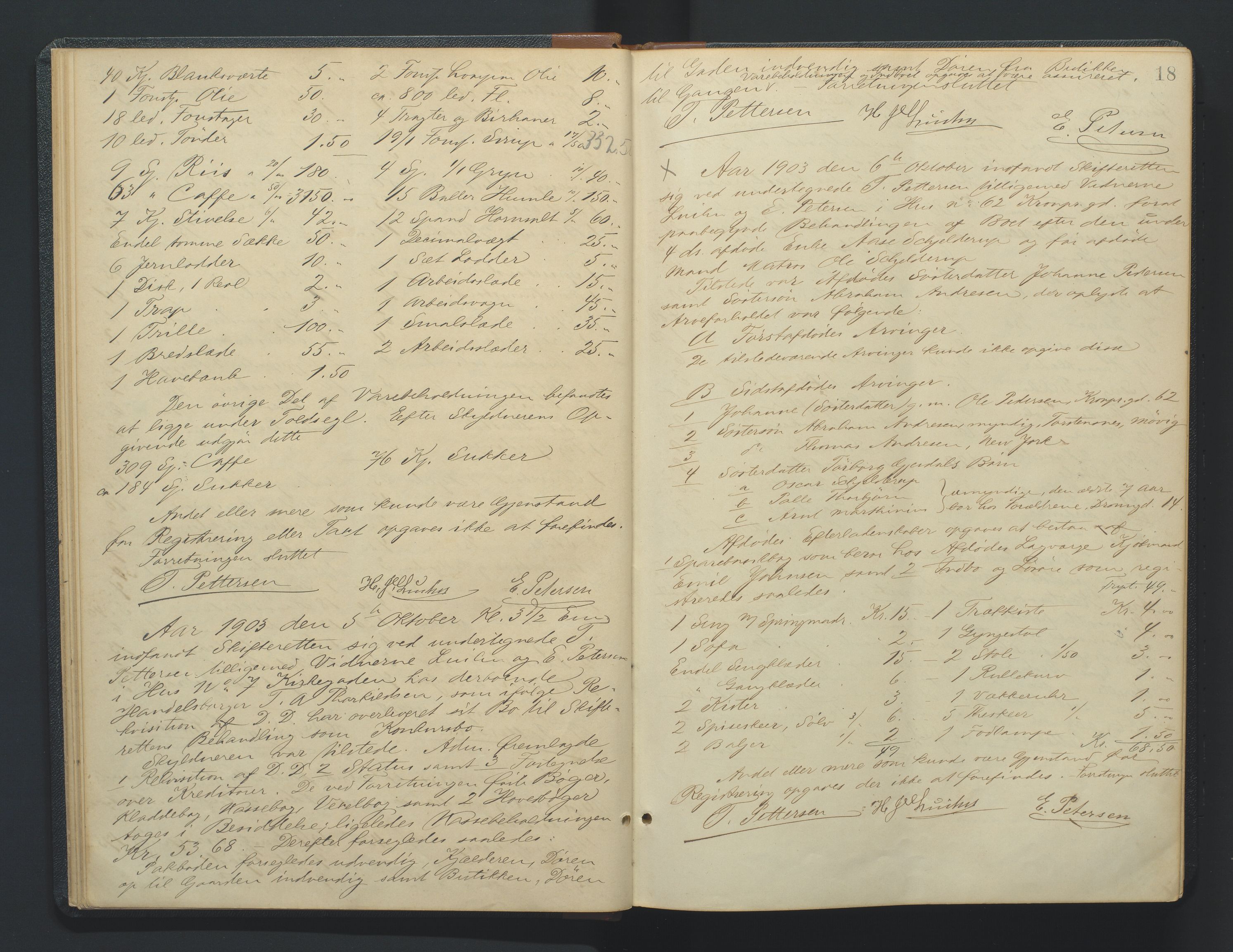 Kristiansand byrett, AV/SAK-1223-0001/H/Hc/L0035: Skifteregistreringsprotokoll nr. 7, med register, 1903-1914, s. 18